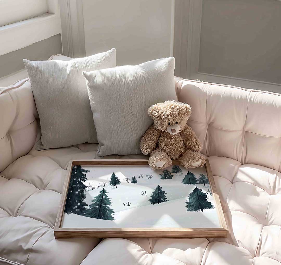 Winterlandschap met dennenbomen Poster
