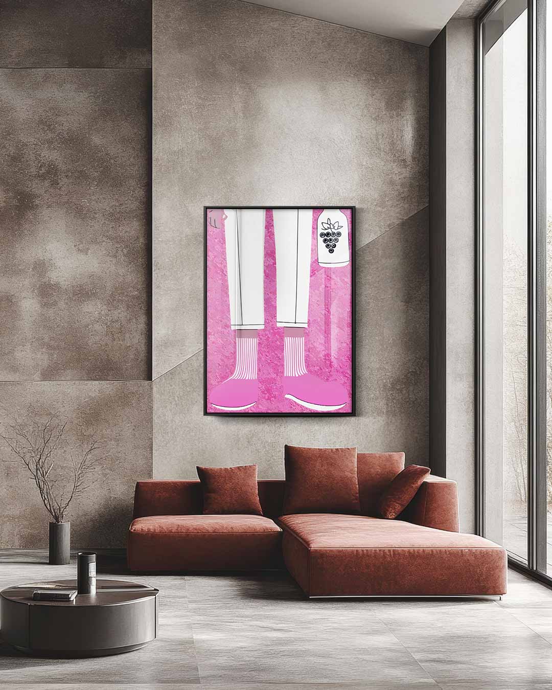 Hippe Sokken en Druivenfles Illustratie Kunstwerk-canvas-dibond-plexiglas-wanddecoratie-WallArtistic