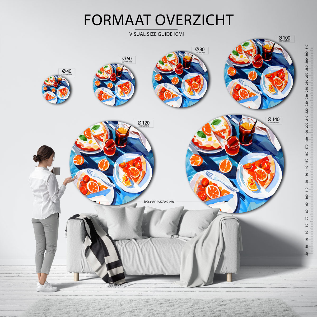 Pizza en citrusvruchten Muurcirkel