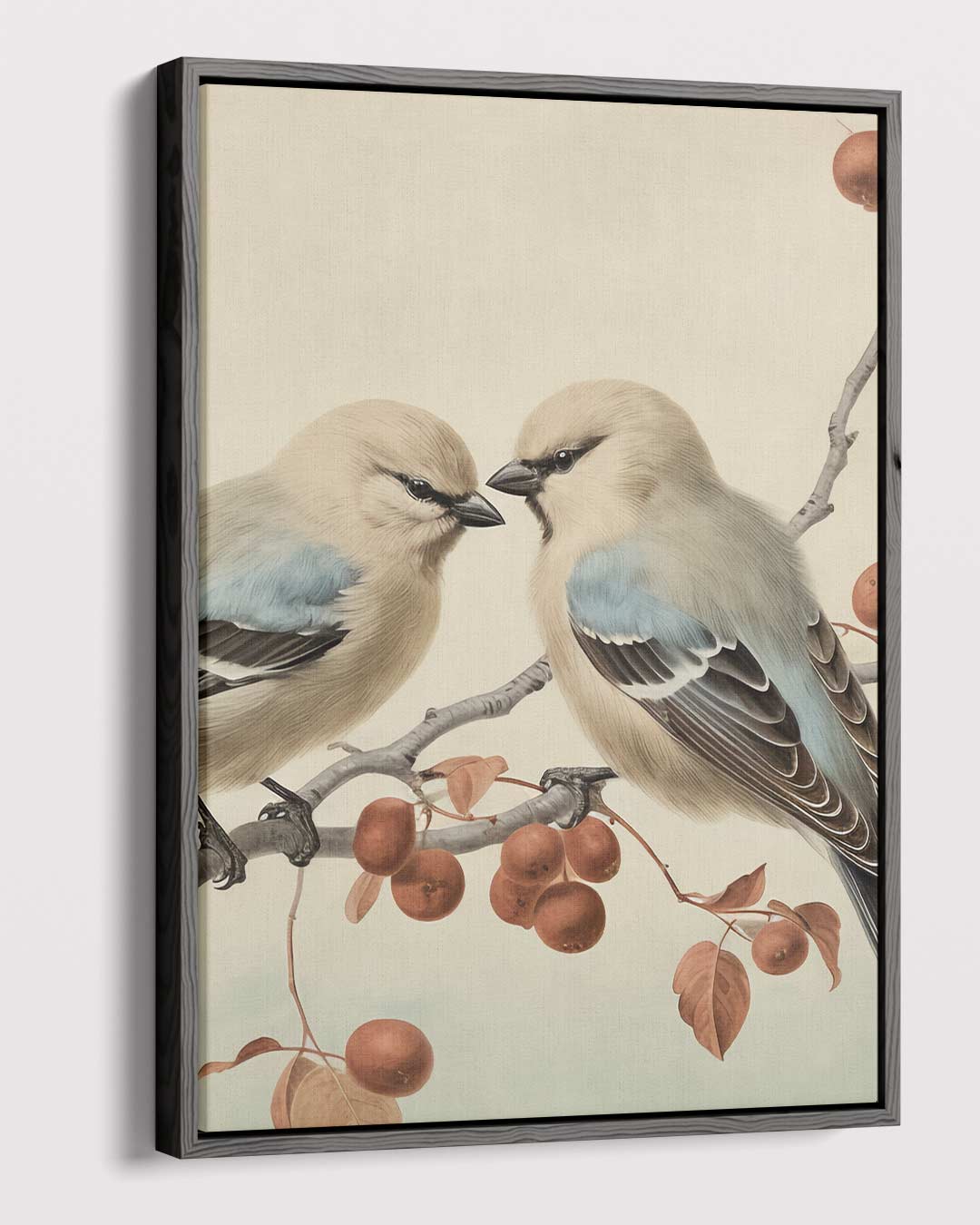 Vogelpaar op Tak Kunstwerk-canvas-dibond-plexiglas-wanddecoratie-WallArtistic