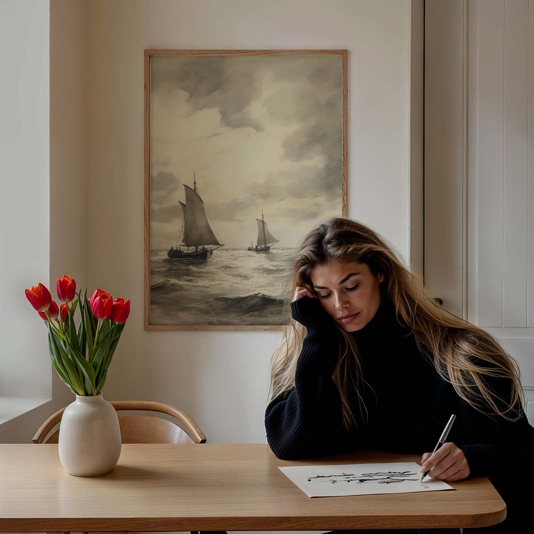 Zeilboten op de Rustige Zee Poster-WallArtistic