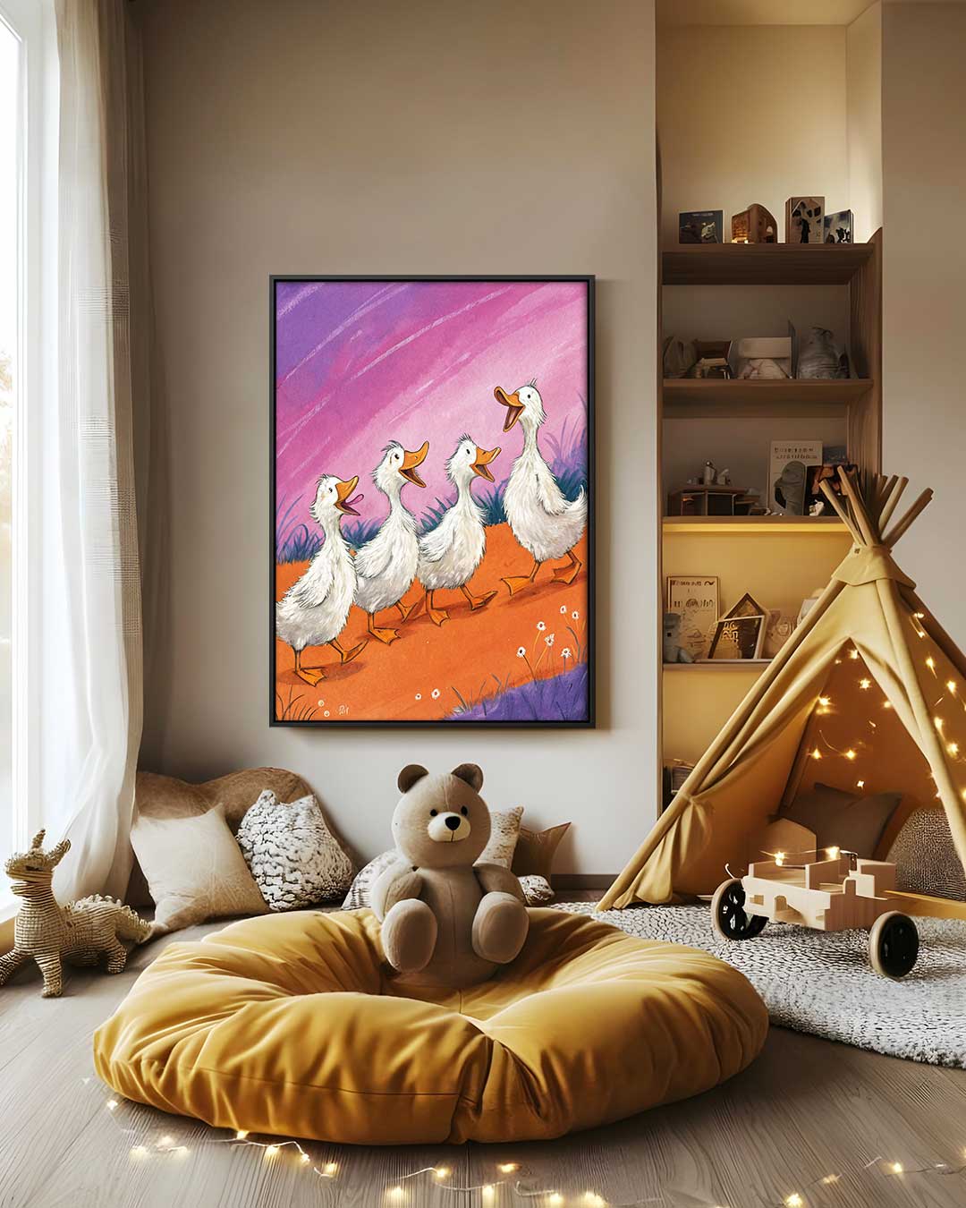 Eendjes op Avontuur Kunstwerk-canvas-dibond-plexiglas-wanddecoratie-WallArtistic