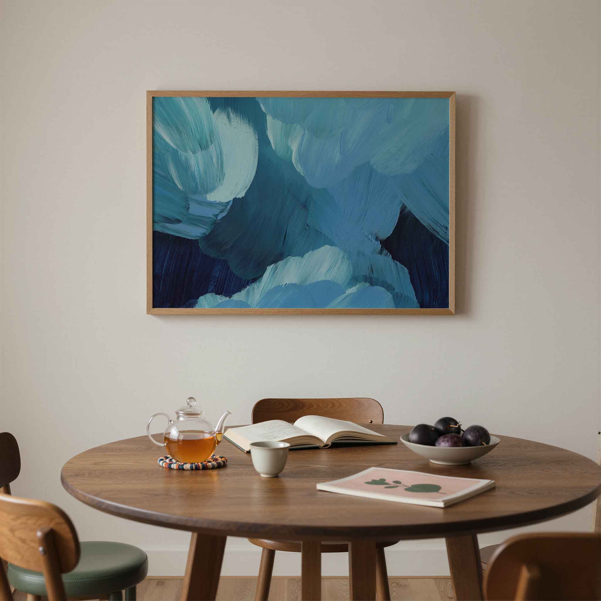 Blauwe penseelstreken Poster