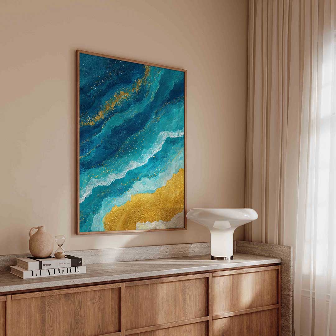 Golvende blauwe en gouden Poster