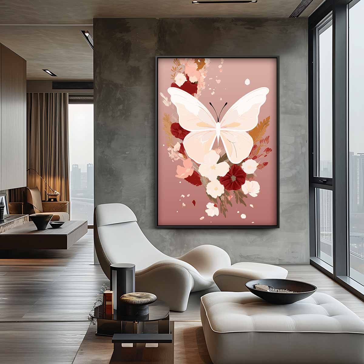 Vlinder op Bloemenpracht Kunstwerk-canvas-dibond-plexiglas-wanddecoratie-WallArtistic