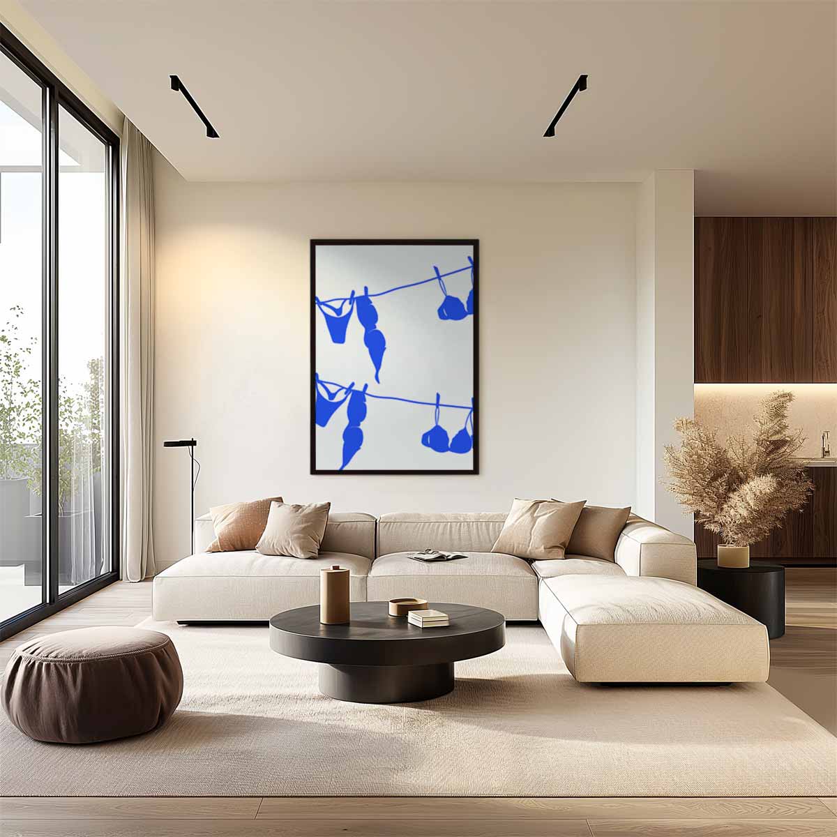 Blauwe Lingerie op de Lijn Kunstwerk-canvas-dibond-plexiglas-wanddecoratie-WallArtistic