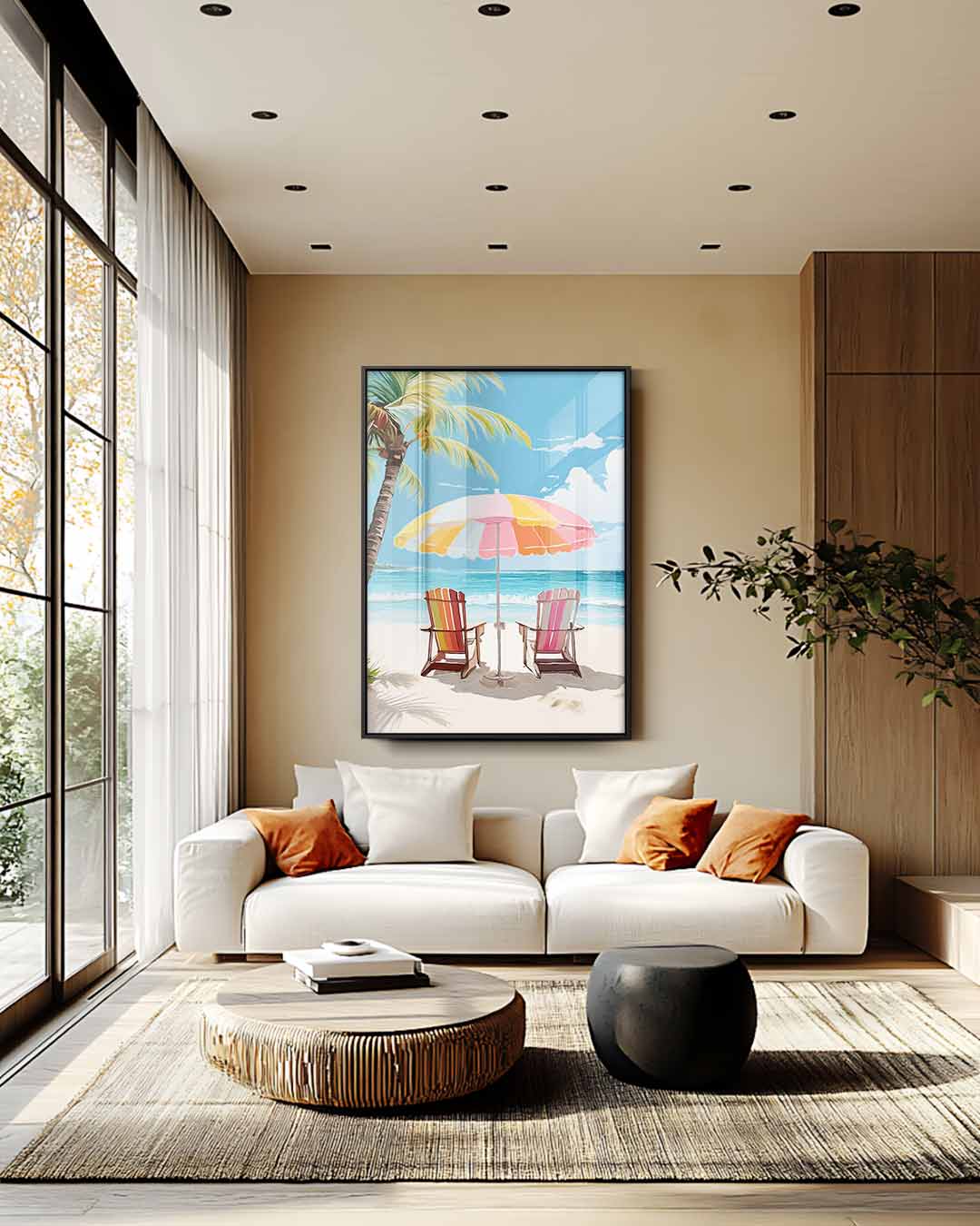 Zomers Strandzicht Schilderij Kunstwerk-canvas-dibond-plexiglas-wanddecoratie-WallArtistic