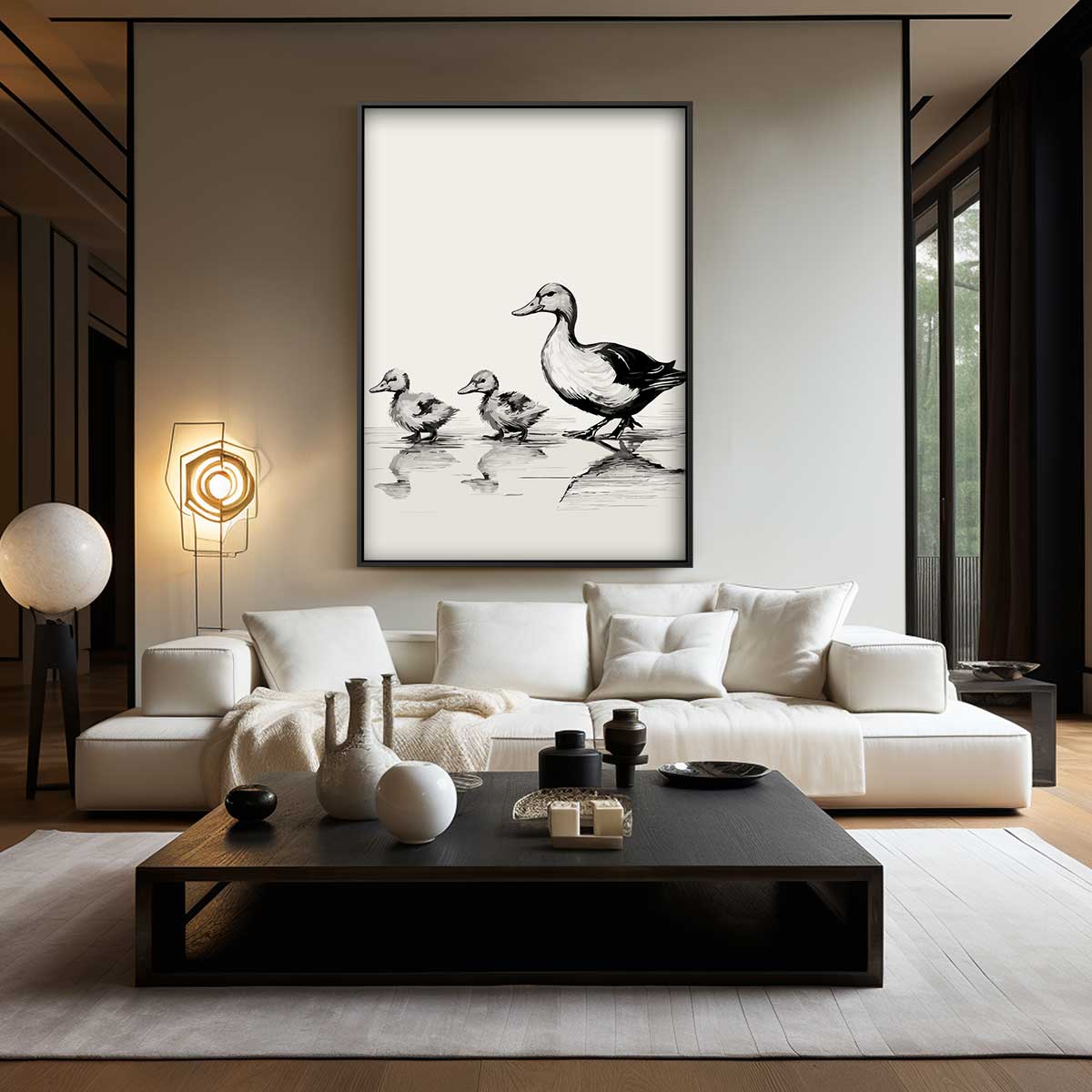 Eend met Eendjes Wandeling Kunstwerk-canvas-dibond-plexiglas-wanddecoratie-WallArtistic