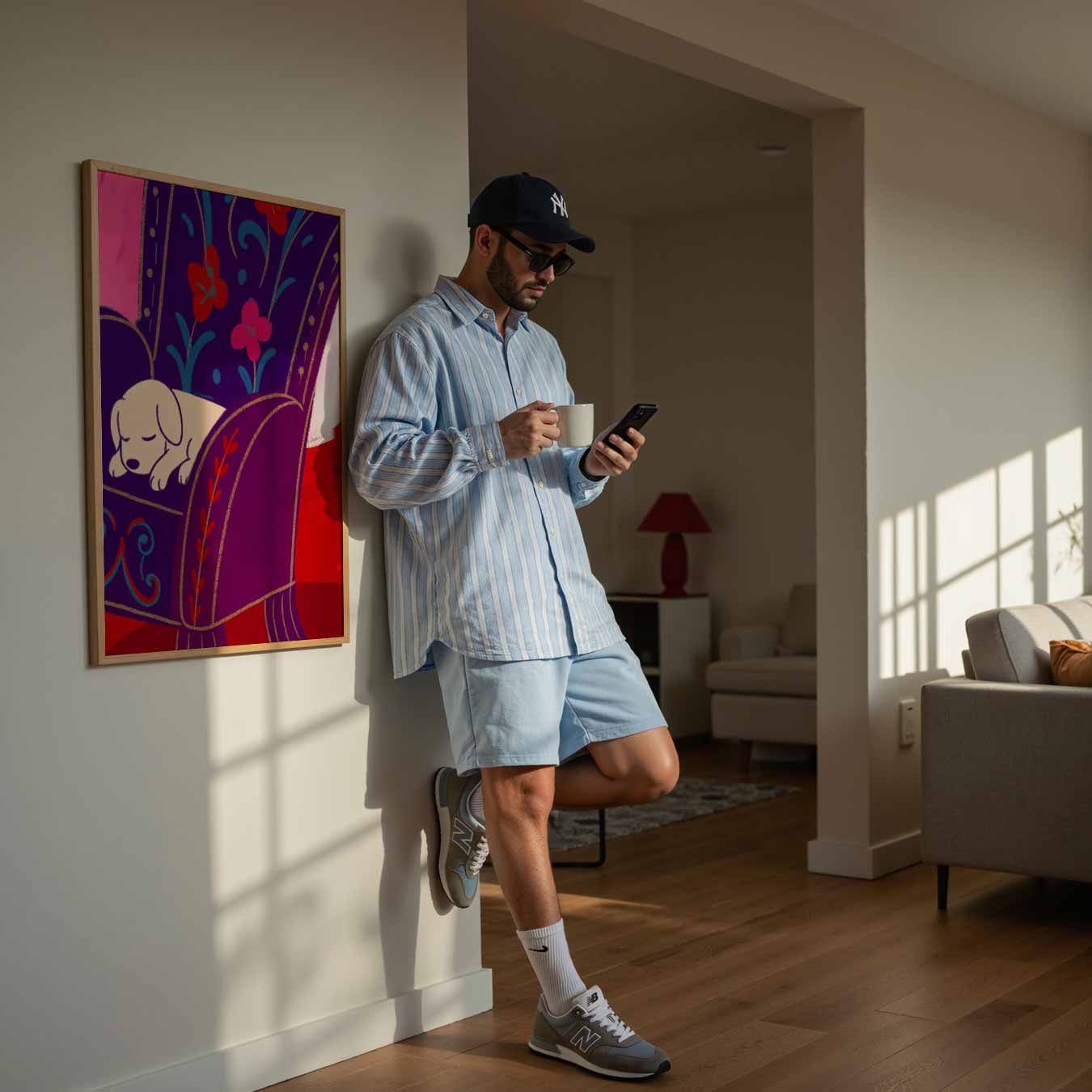 Slaaplief Hondje op Bloemenstoel Poster-WallArtistic