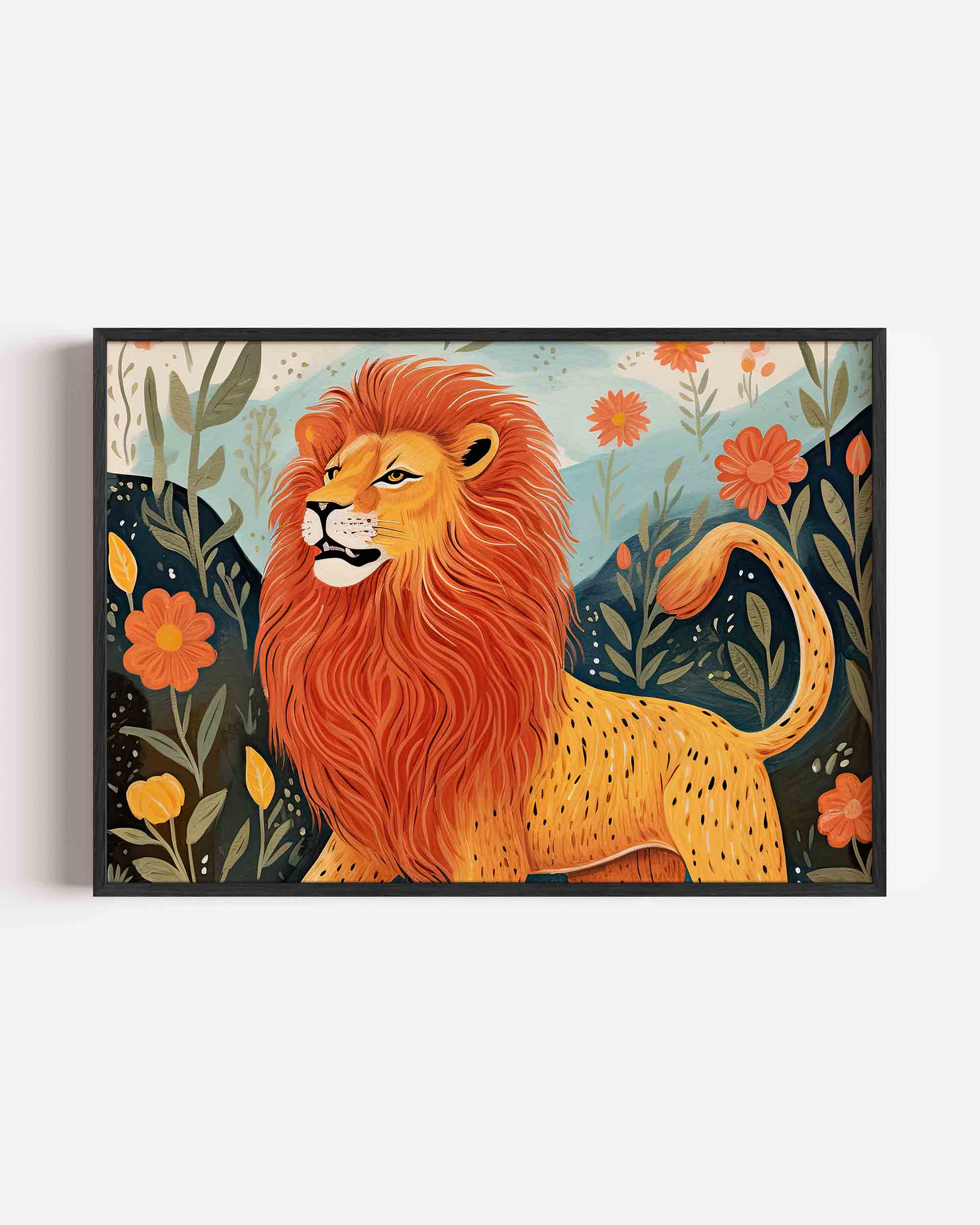 Leeuw met bloemen Poster
