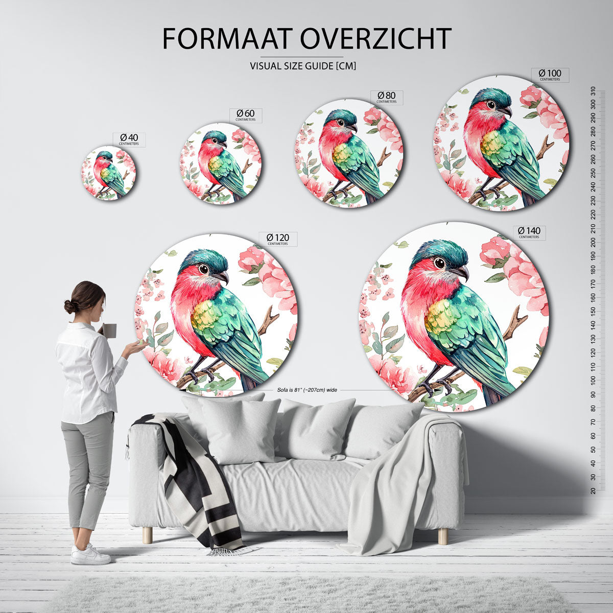 Vogel en bloemen Muurcirkel
