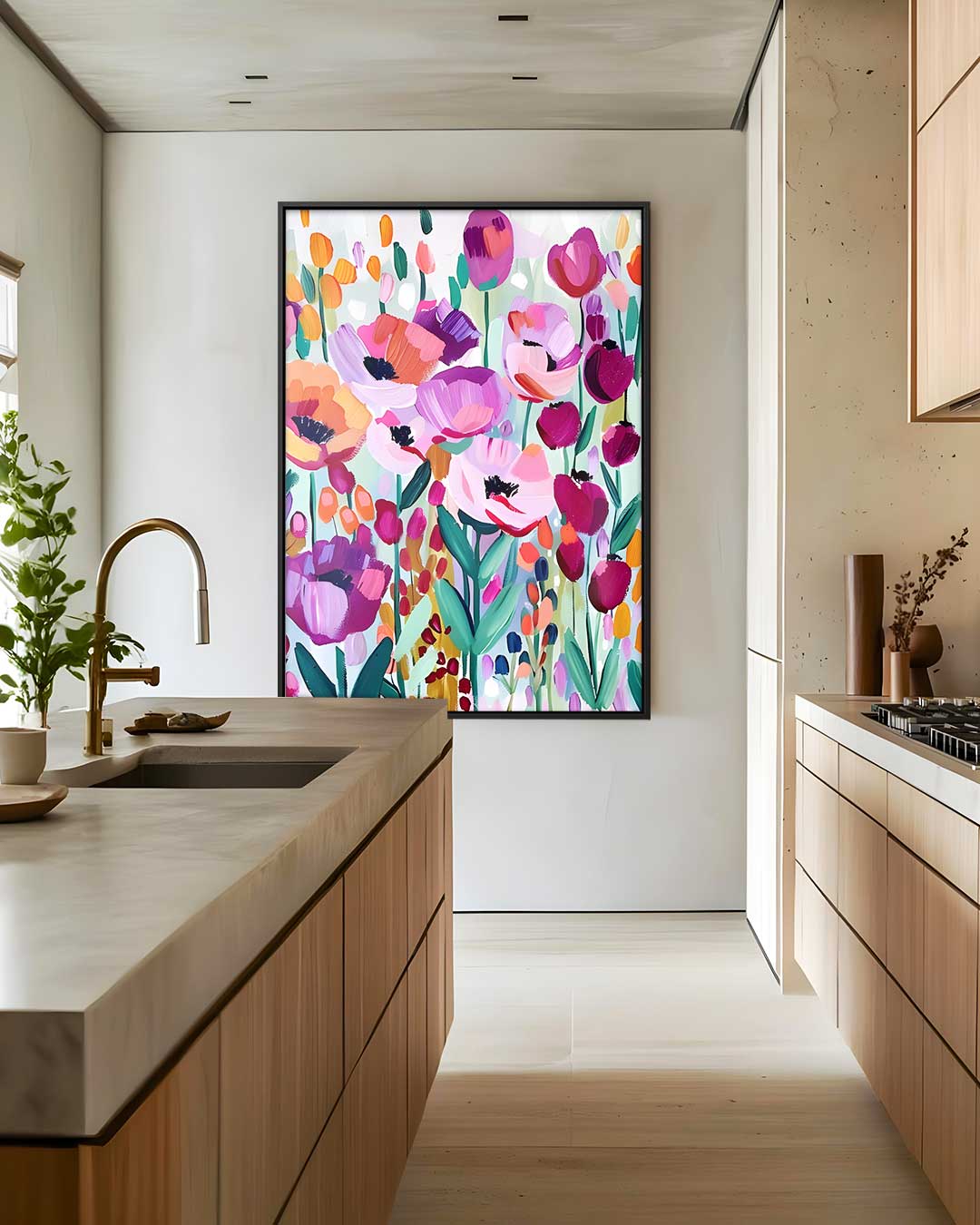 Kleurrijke Bloementuin Kunstwerk-canvas-dibond-plexiglas-wanddecoratie-WallArtistic