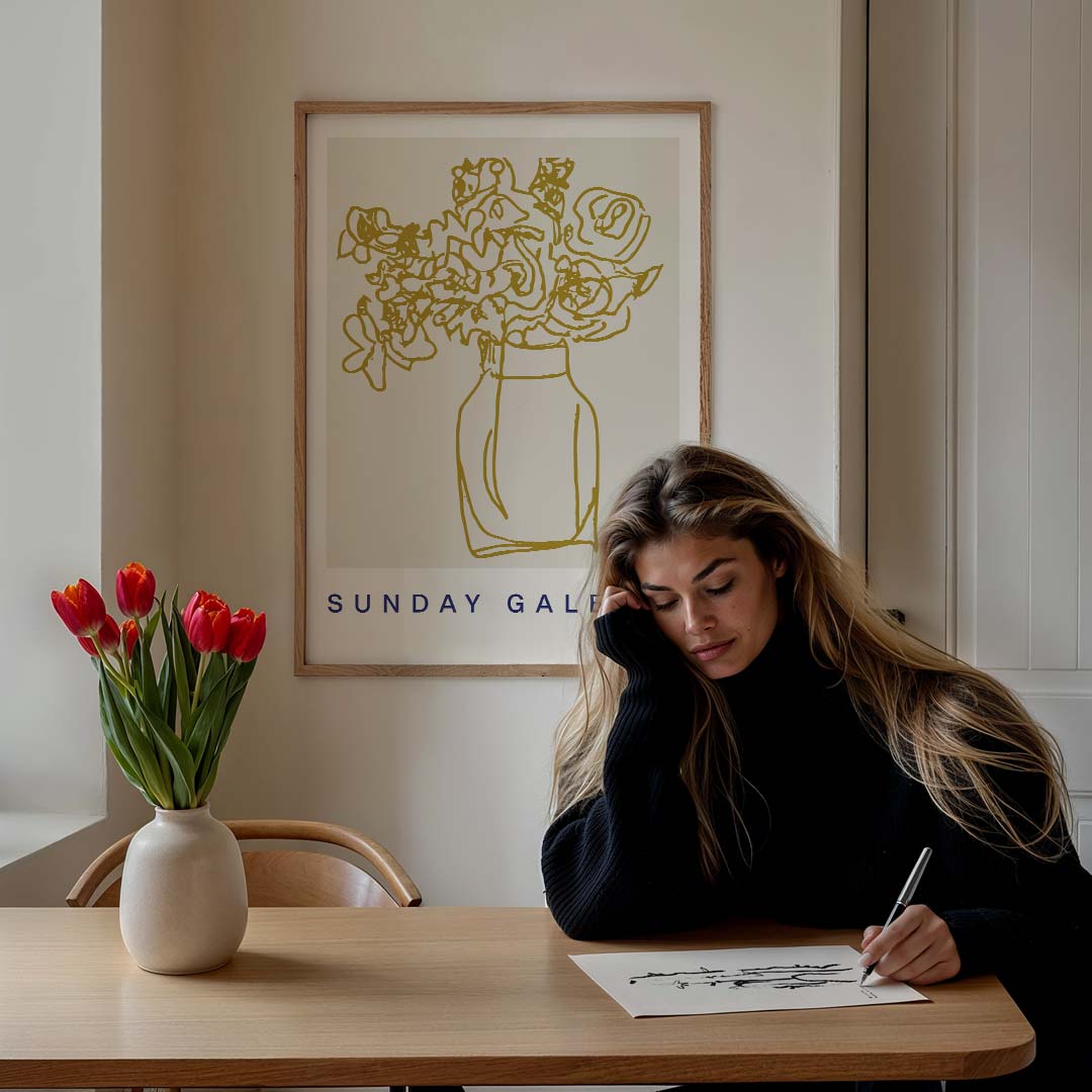 Elegante Bloementekening Poster-WallArtistic