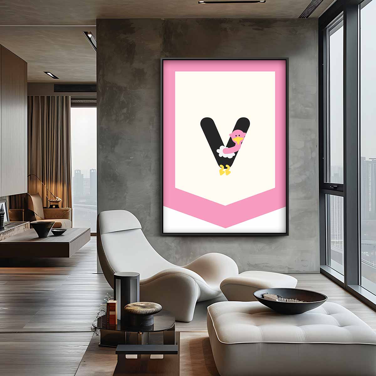 Letterkunst met Struisvogel Kunstwerk-canvas-dibond-plexiglas-wanddecoratie-WallArtistic