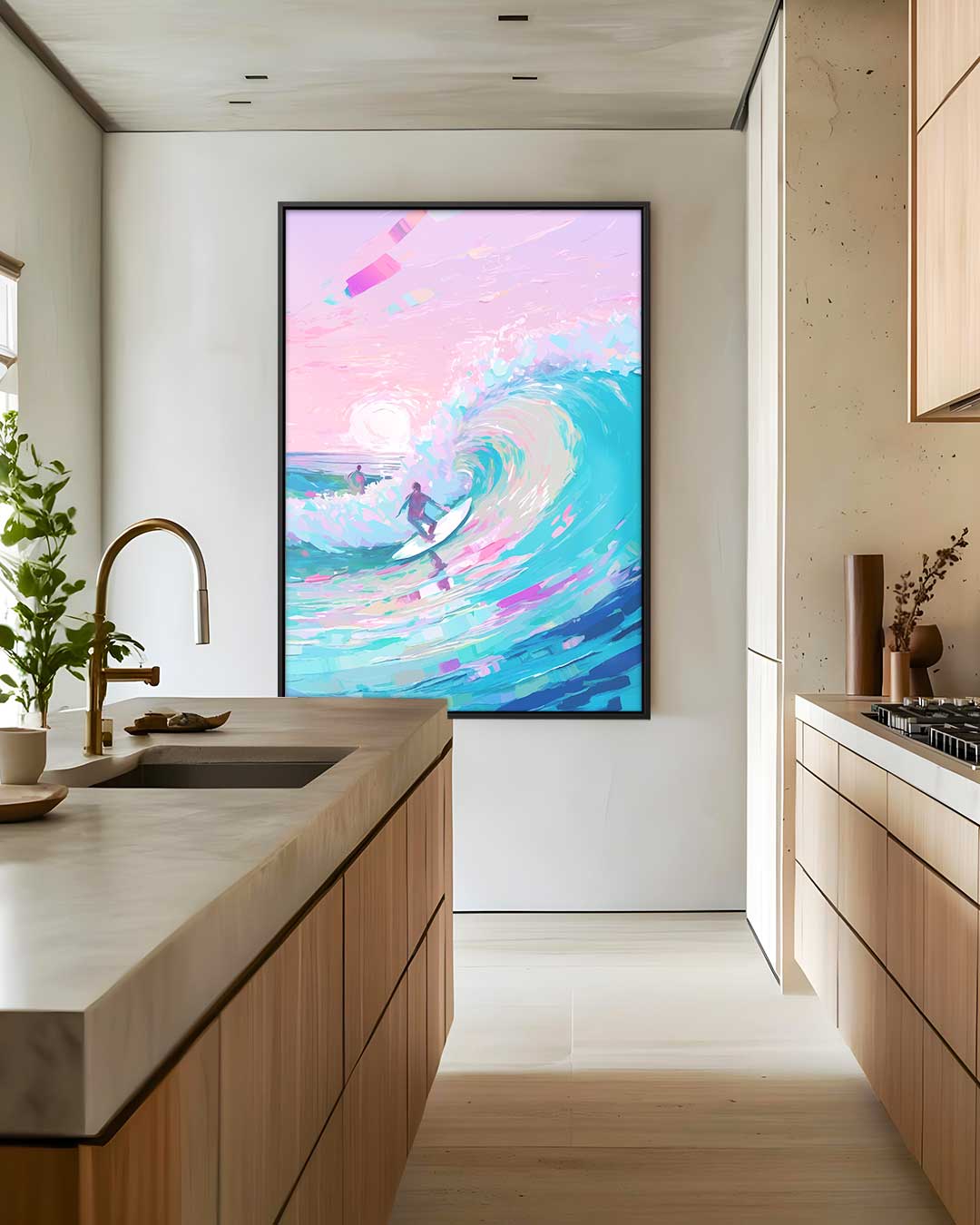 Surfen bij Zonsondergang Kunstwerk-canvas-dibond-plexiglas-wanddecoratie-WallArtistic