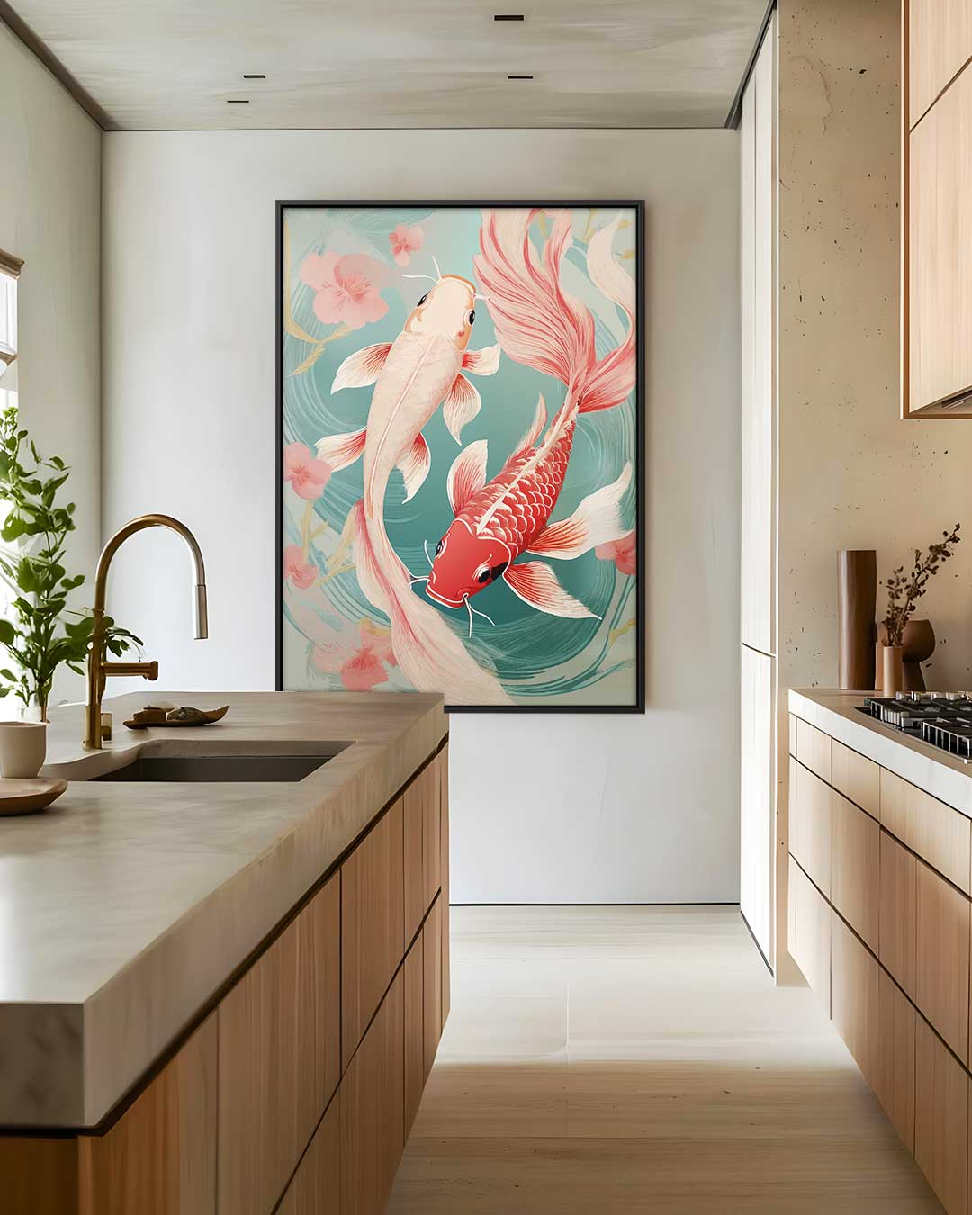 Elegant Koi Vissen Kunstwerk Kunstwerk-canvas-dibond-plexiglas-wanddecoratie-WallArtistic