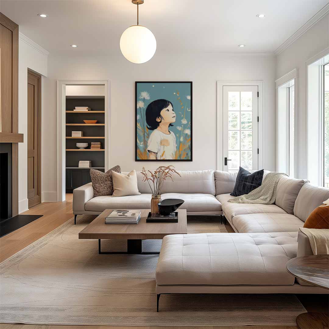 Dromerig Kind in Bloeiende Natuur Kunstwerk-canvas-dibond-plexiglas-wanddecoratie-WallArtistic