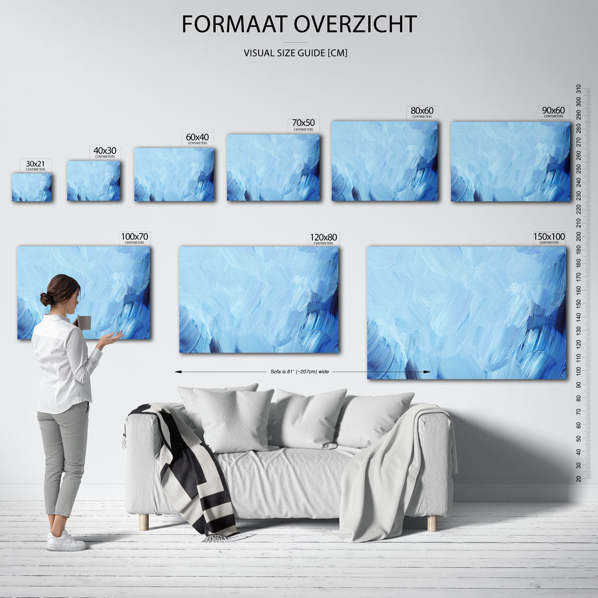 Blauwe penseelstreken Poster