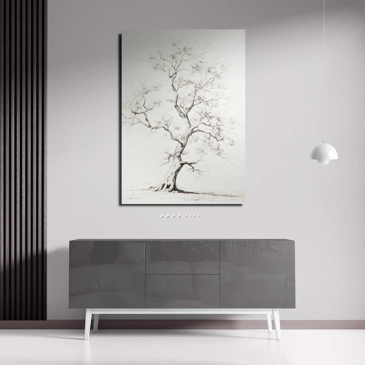 Elegante Boomtekening in Zwart-Wit Kunstwerk-canvas-dibond-plexiglas-wanddecoratie-WallArtistic