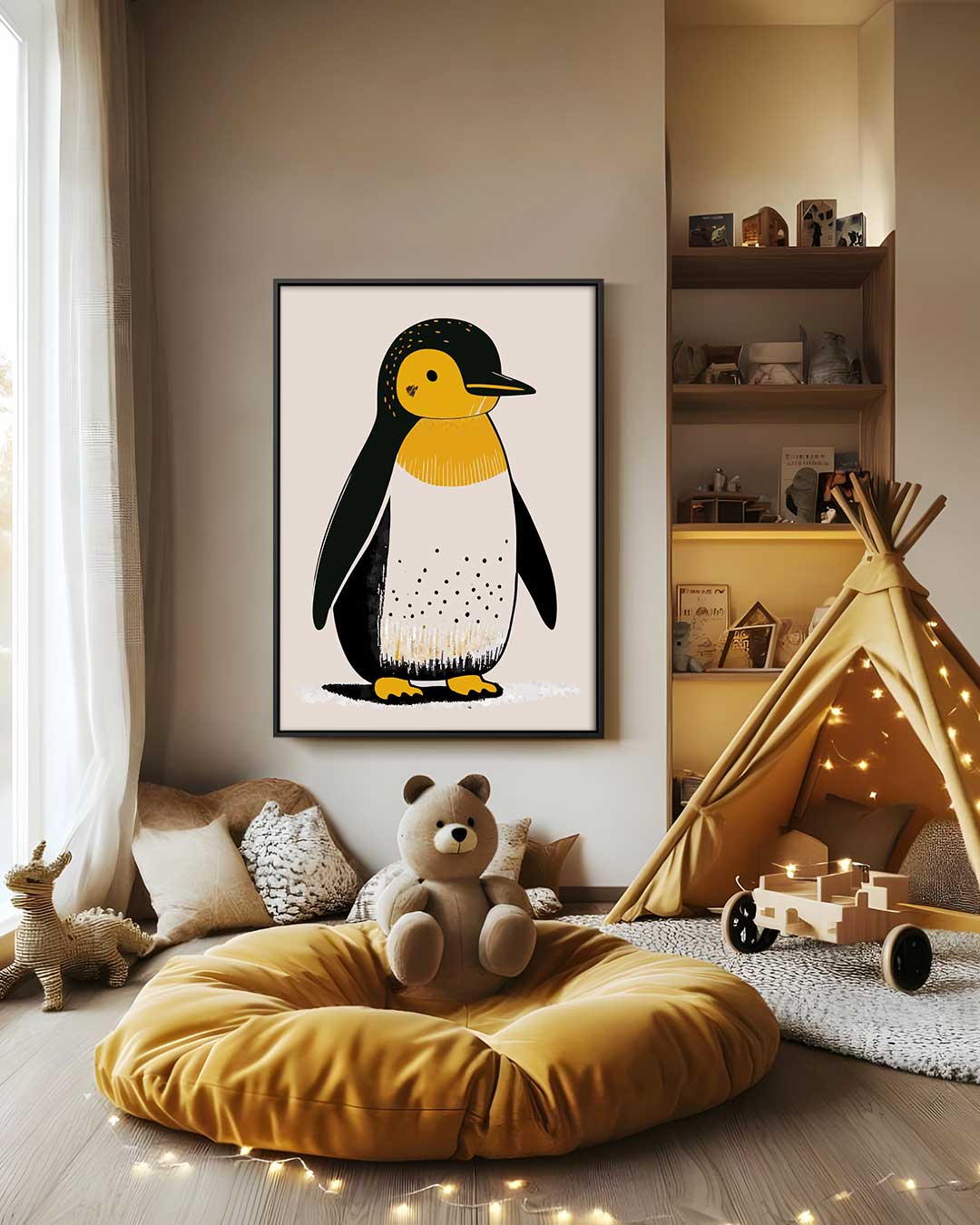 Vrolijke Pinguïn Illustratie Kunstwerk-canvas-dibond-plexiglas-wanddecoratie-WallArtistic
