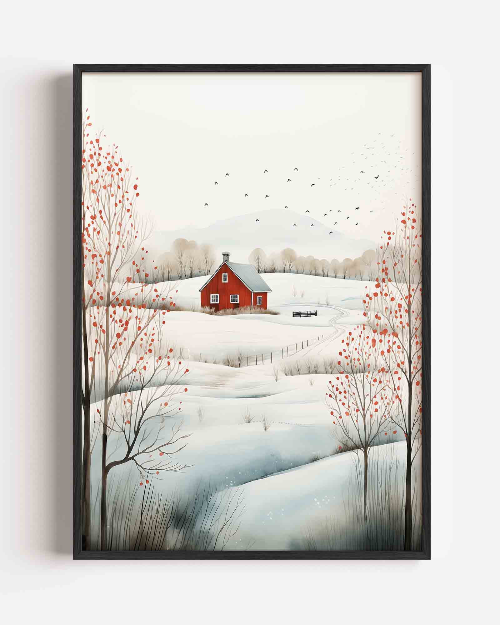 Landschap met rode schuur Poster