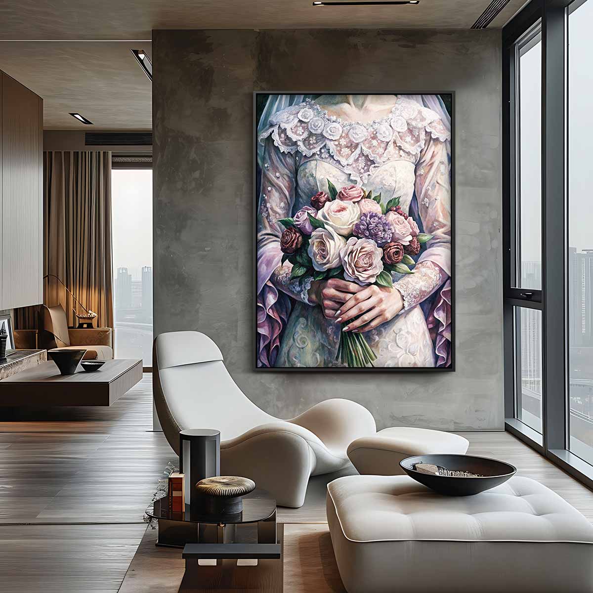 Romantisch Bruidsportret Kunstwerk-canvas-dibond-plexiglas-wanddecoratie-WallArtistic