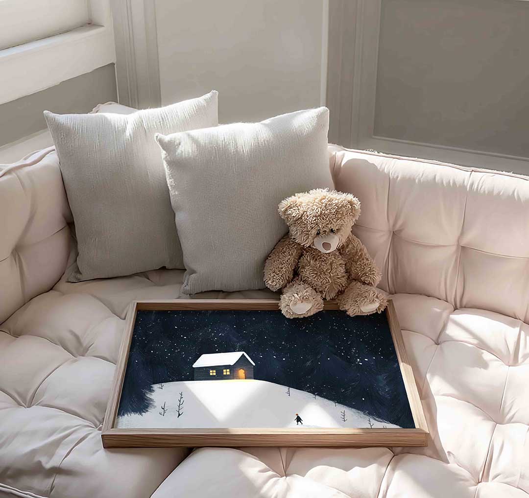 Winterlandschap met huis Poster