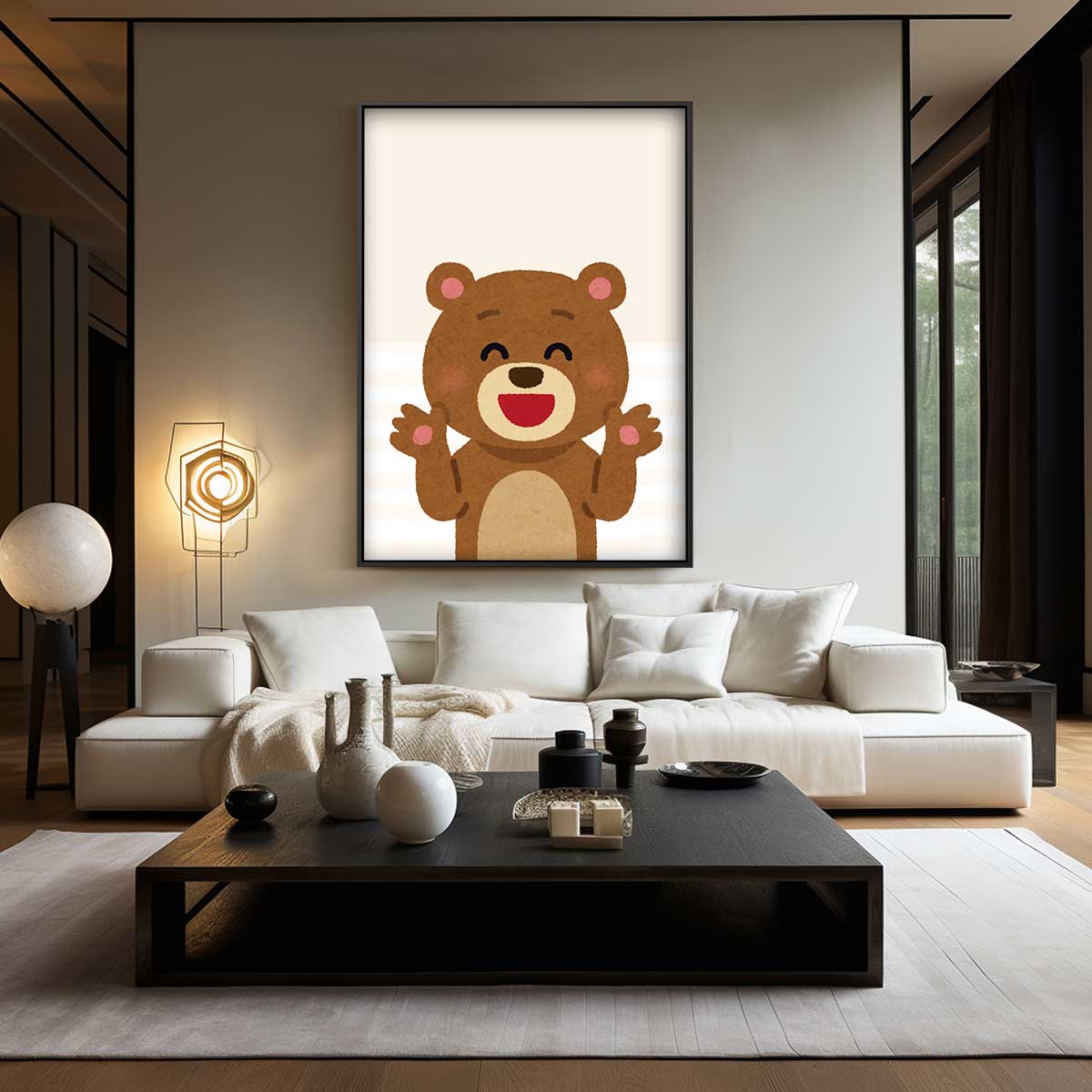 Vrolijke Knuffelbeer Illustratie Kunstwerk-canvas-dibond-plexiglas-wanddecoratie-WallArtistic