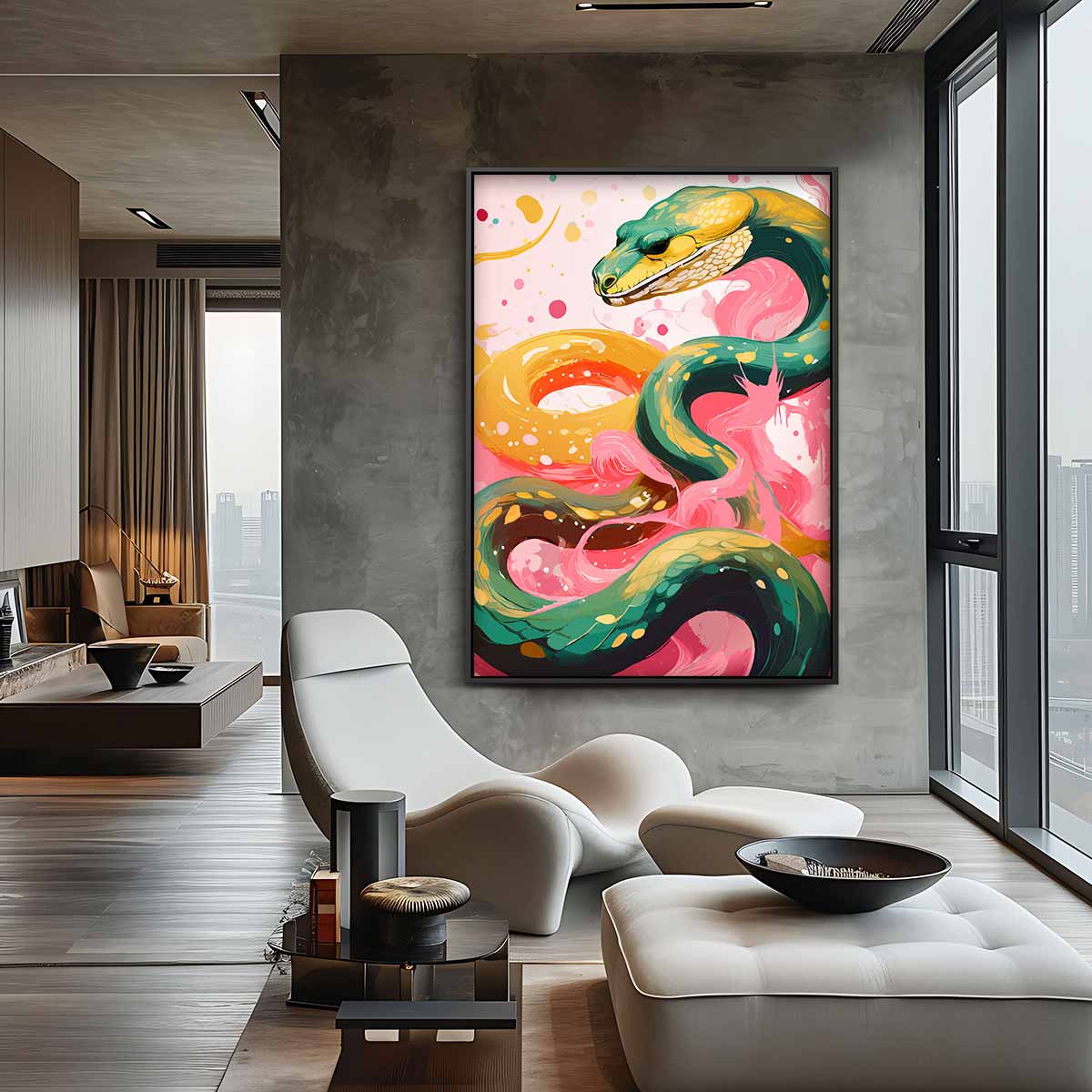 Kleurrijke Slangenpracht Kunstwerk-canvas-dibond-plexiglas-wanddecoratie-WallArtistic
