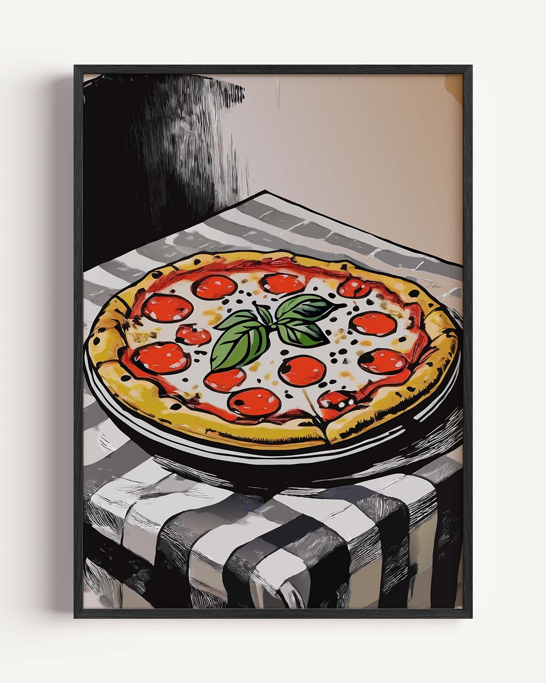 Gezellige Pizza Illustratie Poster-WallArtistic
