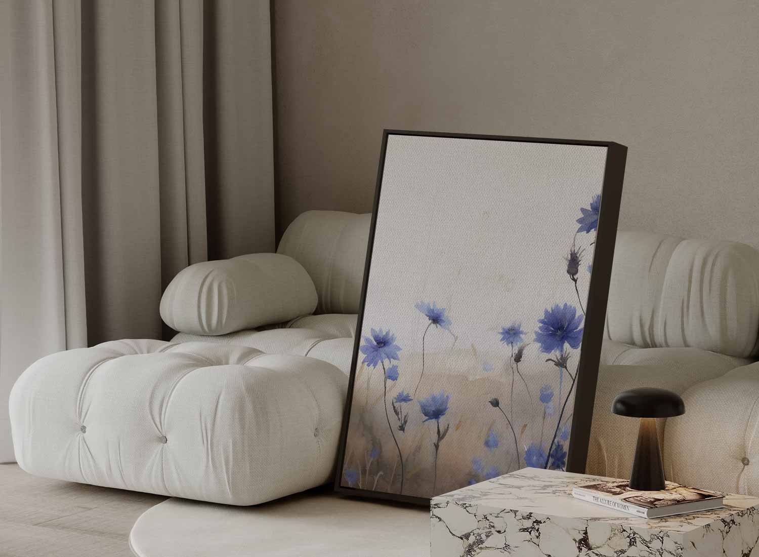 Blauwe Bloemen in Zachte Aquarel Kunstwerk-canvas-dibond-plexiglas-wanddecoratie-WallArtistic