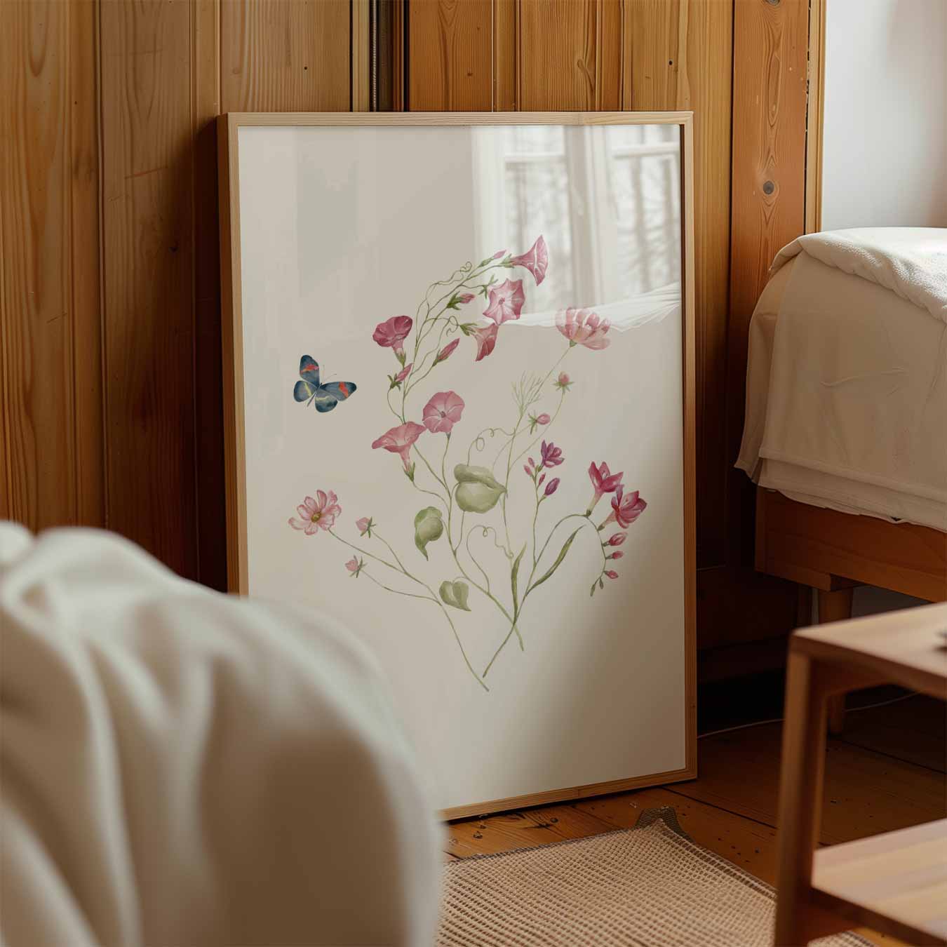 Bloemen en Vlinder Waterverf Poster