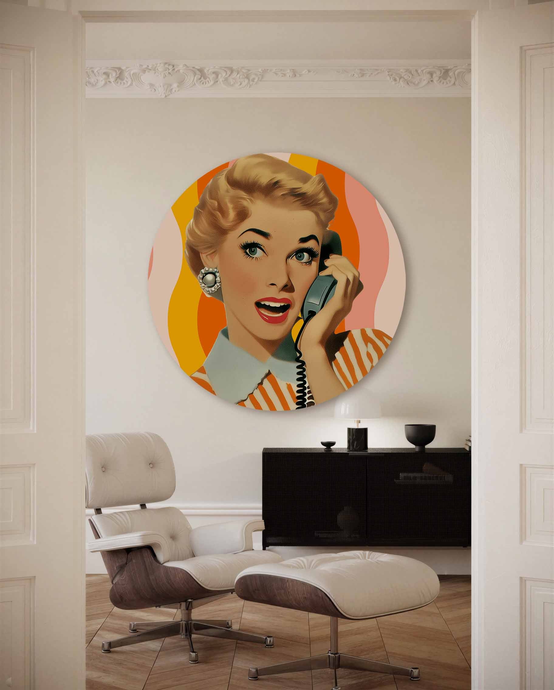 Vrouw met telefoon Muurcirkel