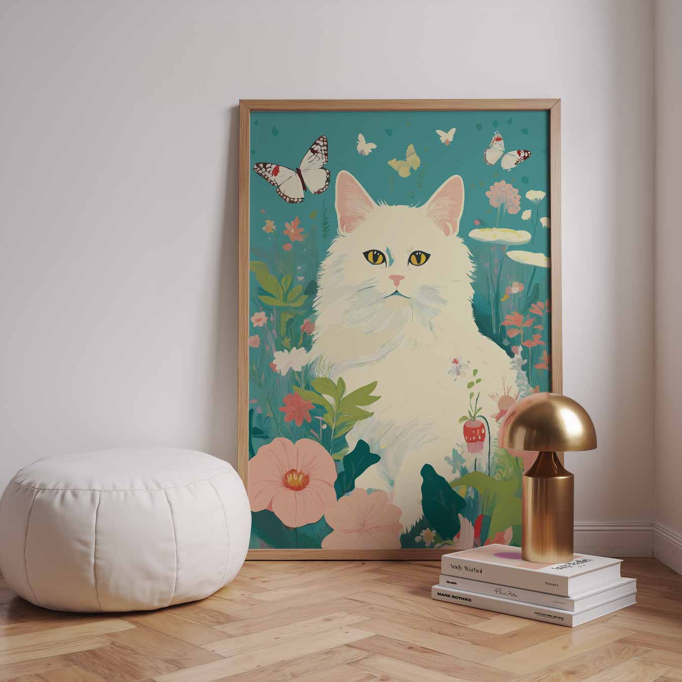 Dromerige Kat in Bloementuin Poster-WallArtistic