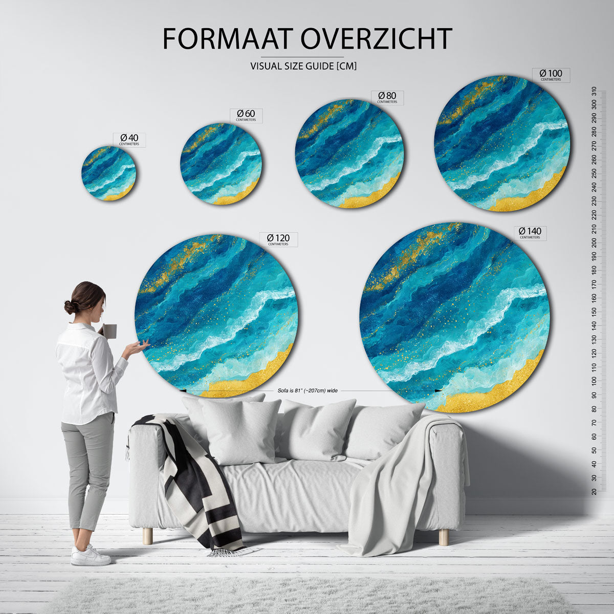 Golvende blauwe en gouden Muurcirkel