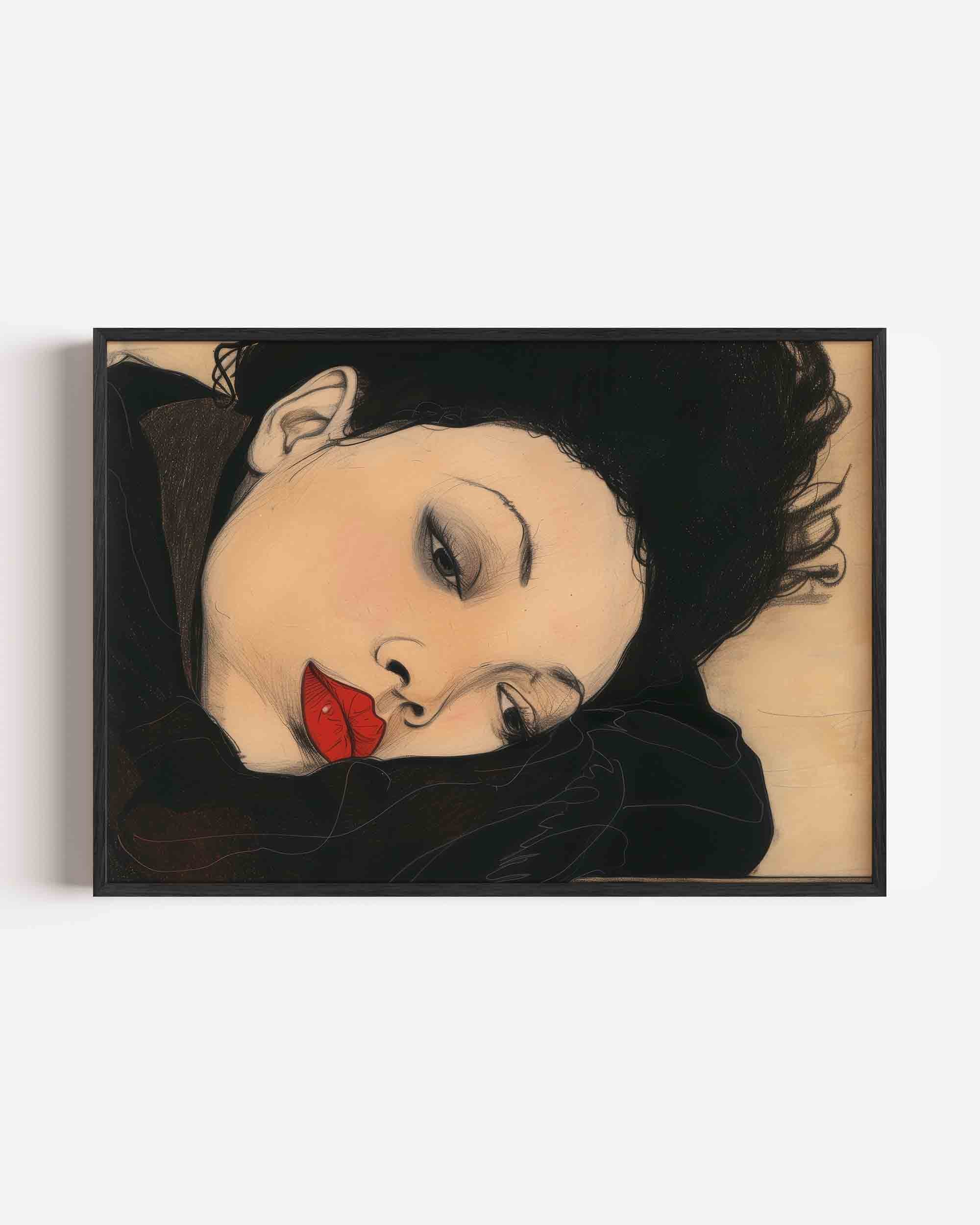 Portret met rode lippen Poster
