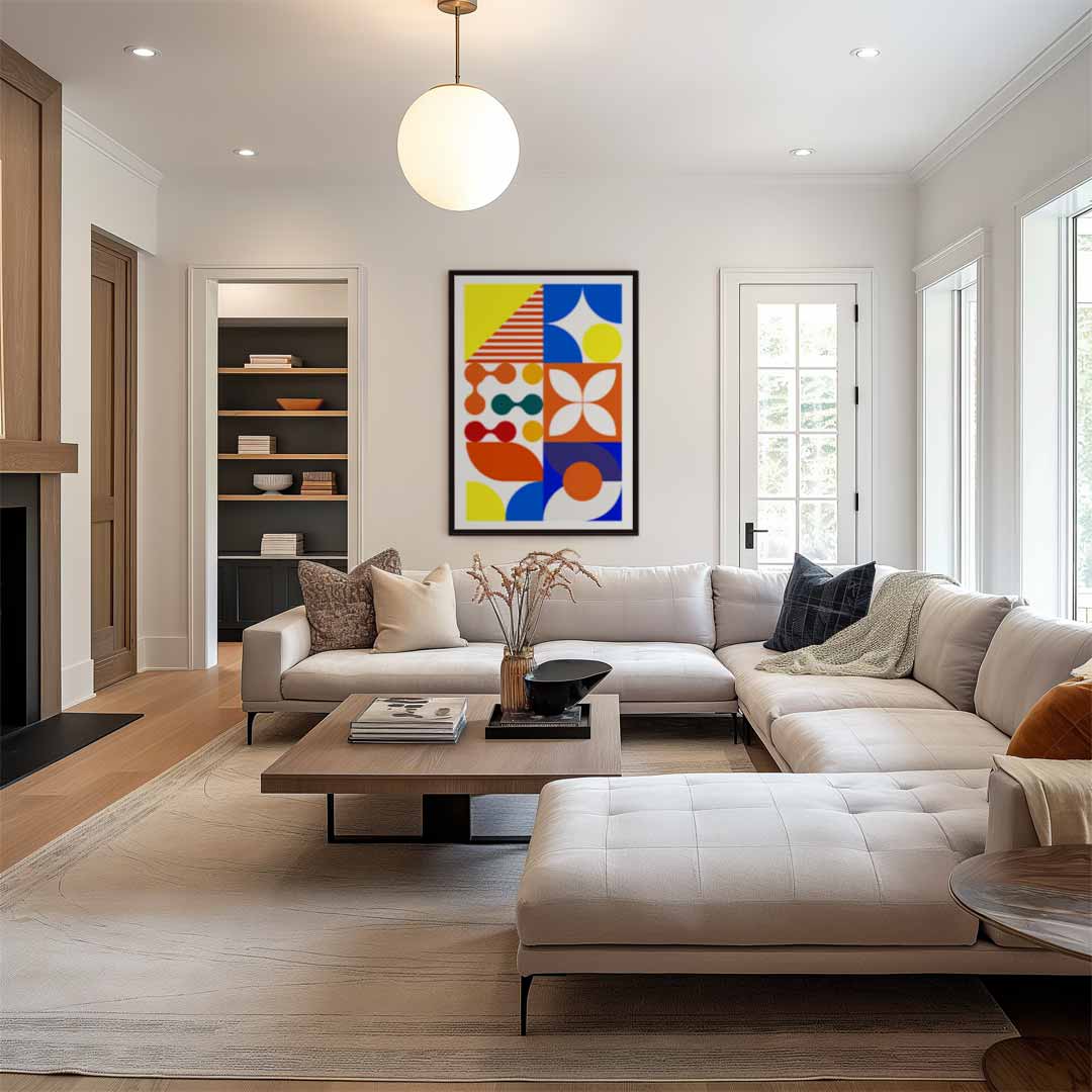 Kleurrijk Geometrisch Genot Kunstwerk-canvas-dibond-plexiglas-wanddecoratie-WallArtistic