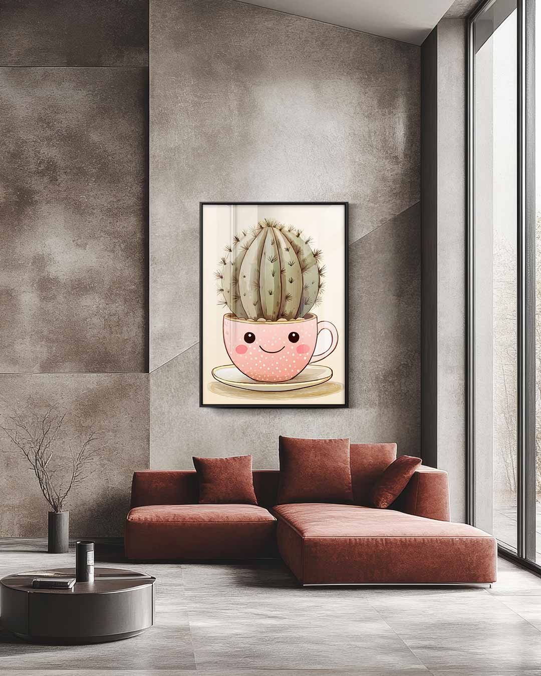 Vrolijke Cactus Kopje Kunstwerk-canvas-dibond-plexiglas-wanddecoratie-WallArtistic
