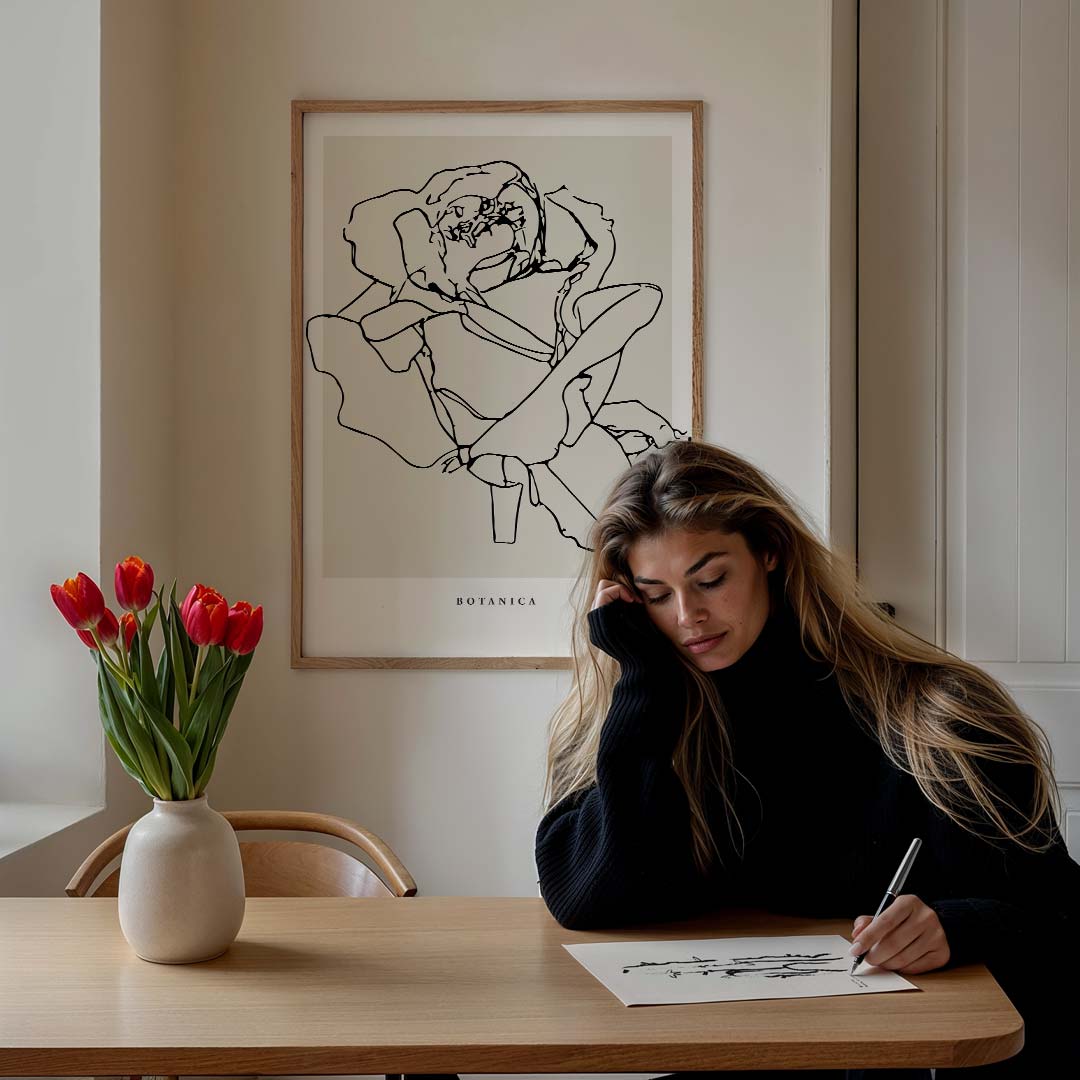 Botanische Bloemenlijntekening Poster-WallArtistic