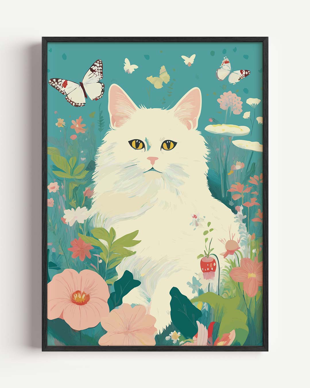 Dromerige Kat in Bloementuin Poster-WallArtistic