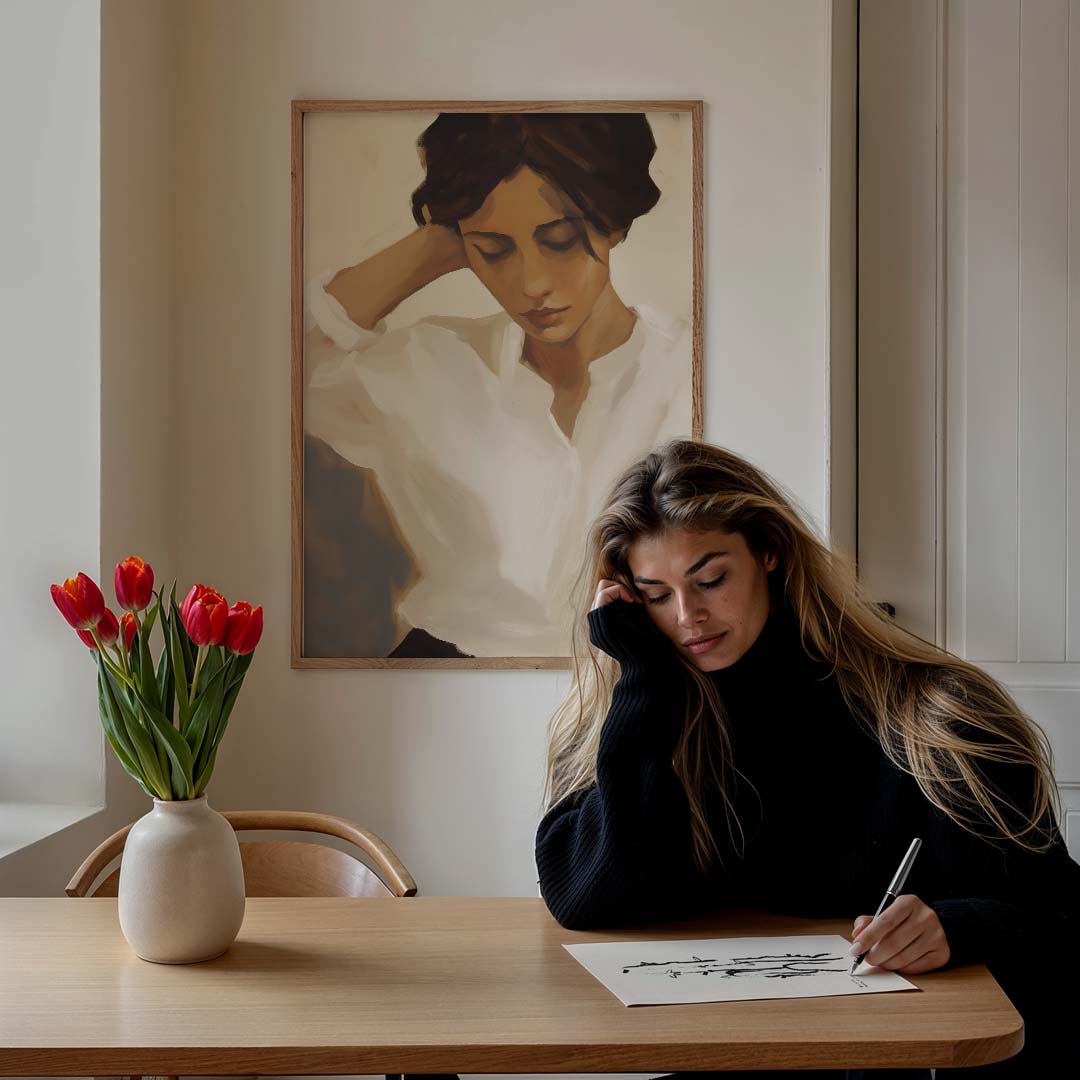 Dromerige Dame in Pastel Poster-WallArtistic