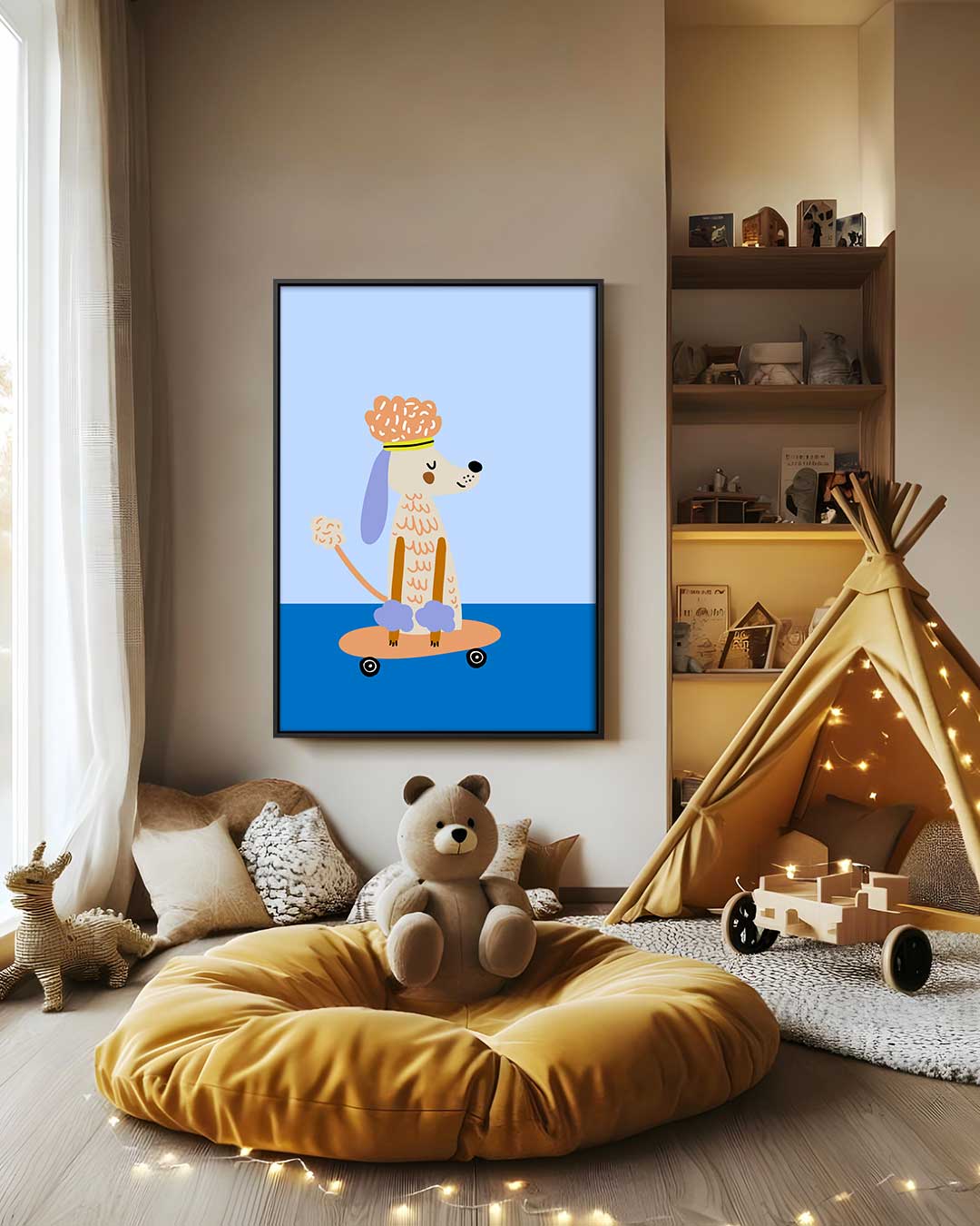 Chille Poedel op Skateboard Kunstwerk-canvas-dibond-plexiglas-wanddecoratie-WallArtistic