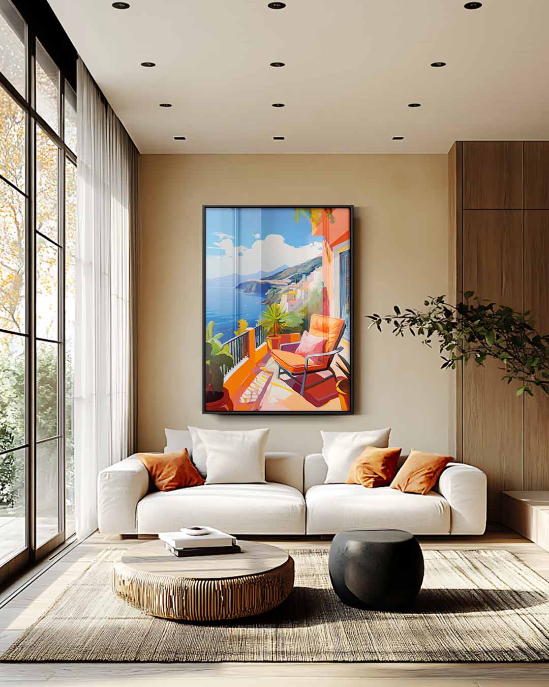 Zonnige Mediterrane Balkon Kunstwerk-canvas-dibond-plexiglas-wanddecoratie-WallArtistic