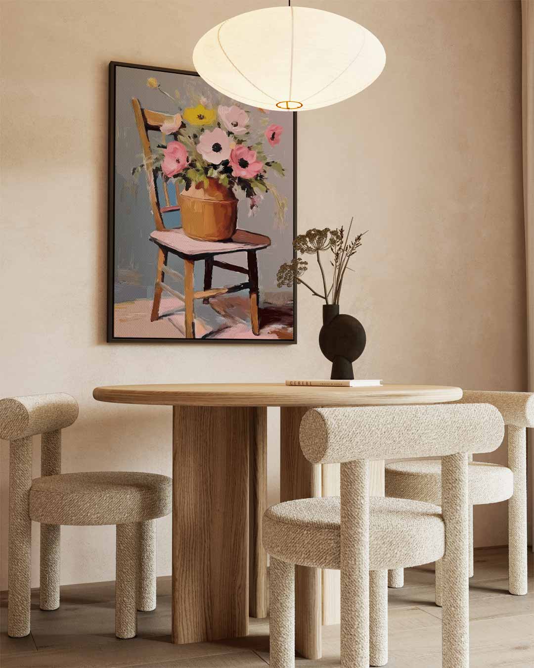 Bloemenpracht op Stoel Kunstwerk-canvas-dibond-plexiglas-wanddecoratie-WallArtistic