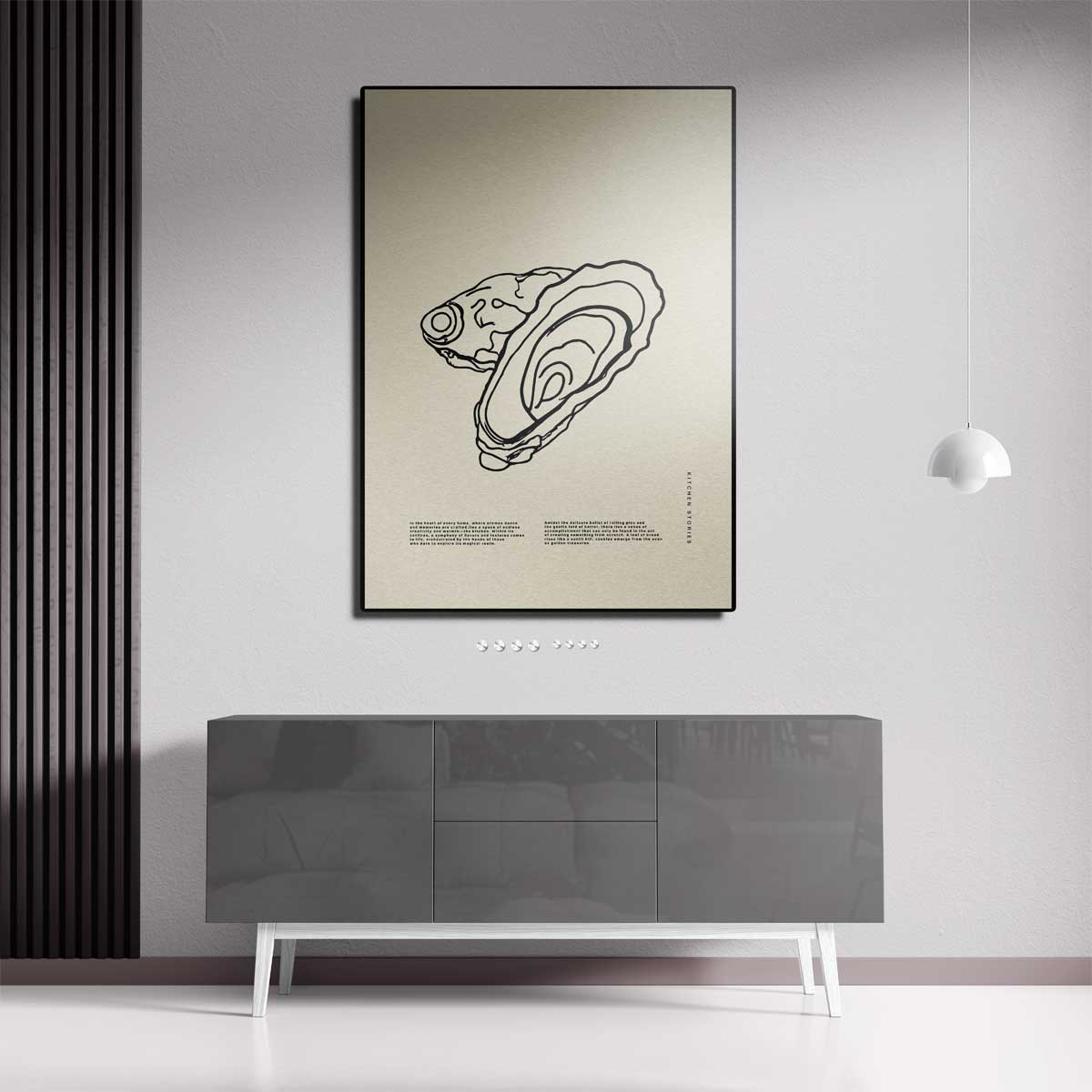 Oesterlijntekening op beige achtergrond Kunstwerk-canvas-dibond-plexiglas-wanddecoratie-WallArtistic