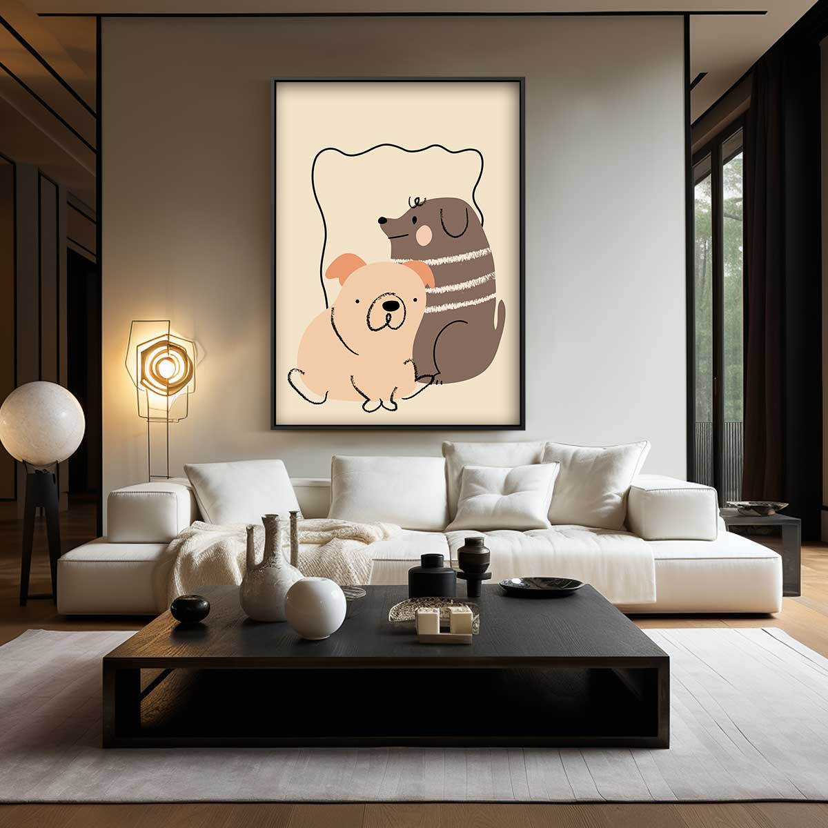 Schattige Honden Vrienden Illustratie Kunstwerk-canvas-dibond-plexiglas-wanddecoratie-WallArtistic