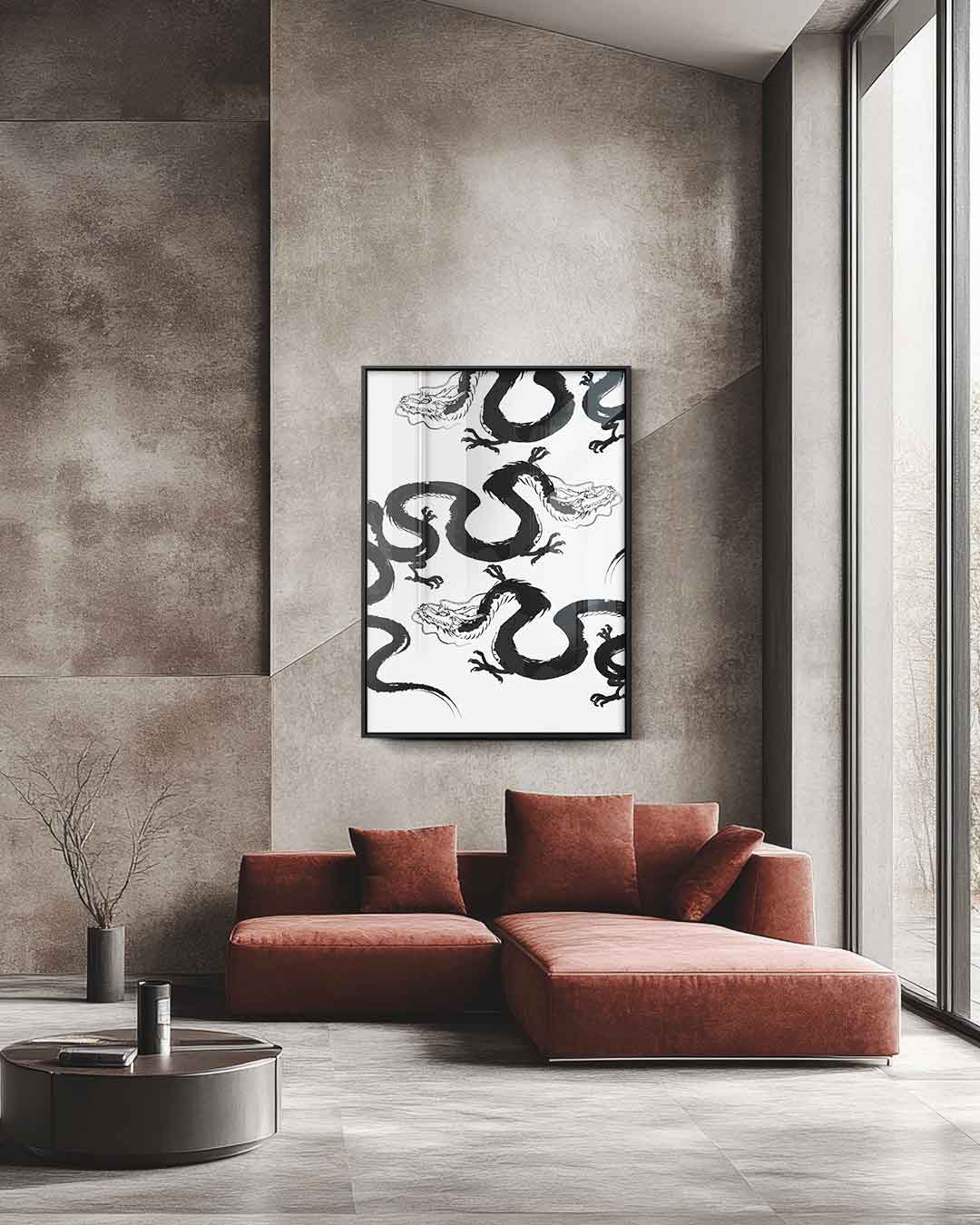 Dynamisch Drakenpatroon Kunstwerk-canvas-dibond-plexiglas-wanddecoratie-WallArtistic