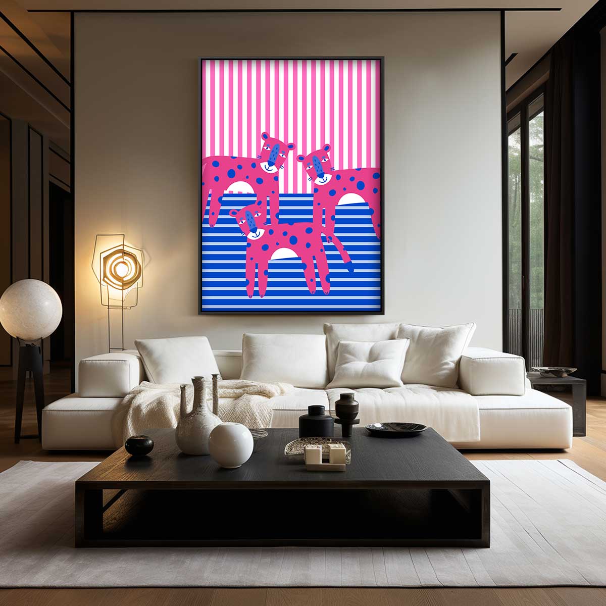 Vrolijke Roze Luipaarden Kunstwerk-canvas-dibond-plexiglas-wanddecoratie-WallArtistic