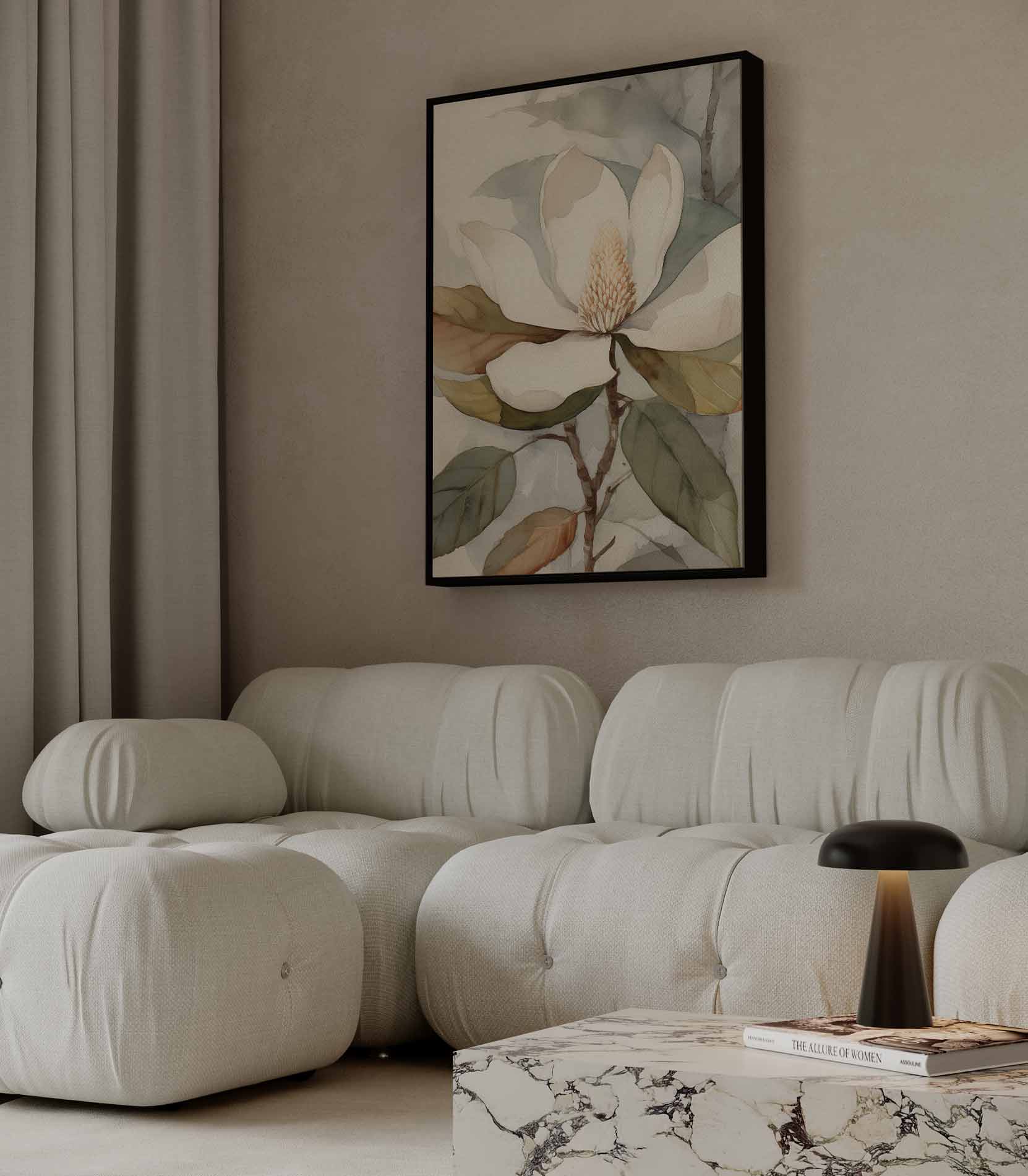Elegante Magnolia Aquarel Kunstwerk-canvas-dibond-plexiglas-wanddecoratie-WallArtistic