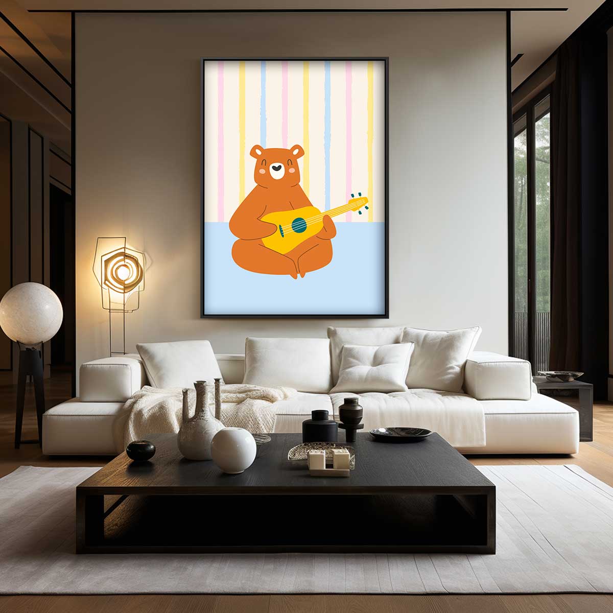 Muzikale Beer Met Gitaar Kunstwerk-canvas-dibond-plexiglas-wanddecoratie-WallArtistic